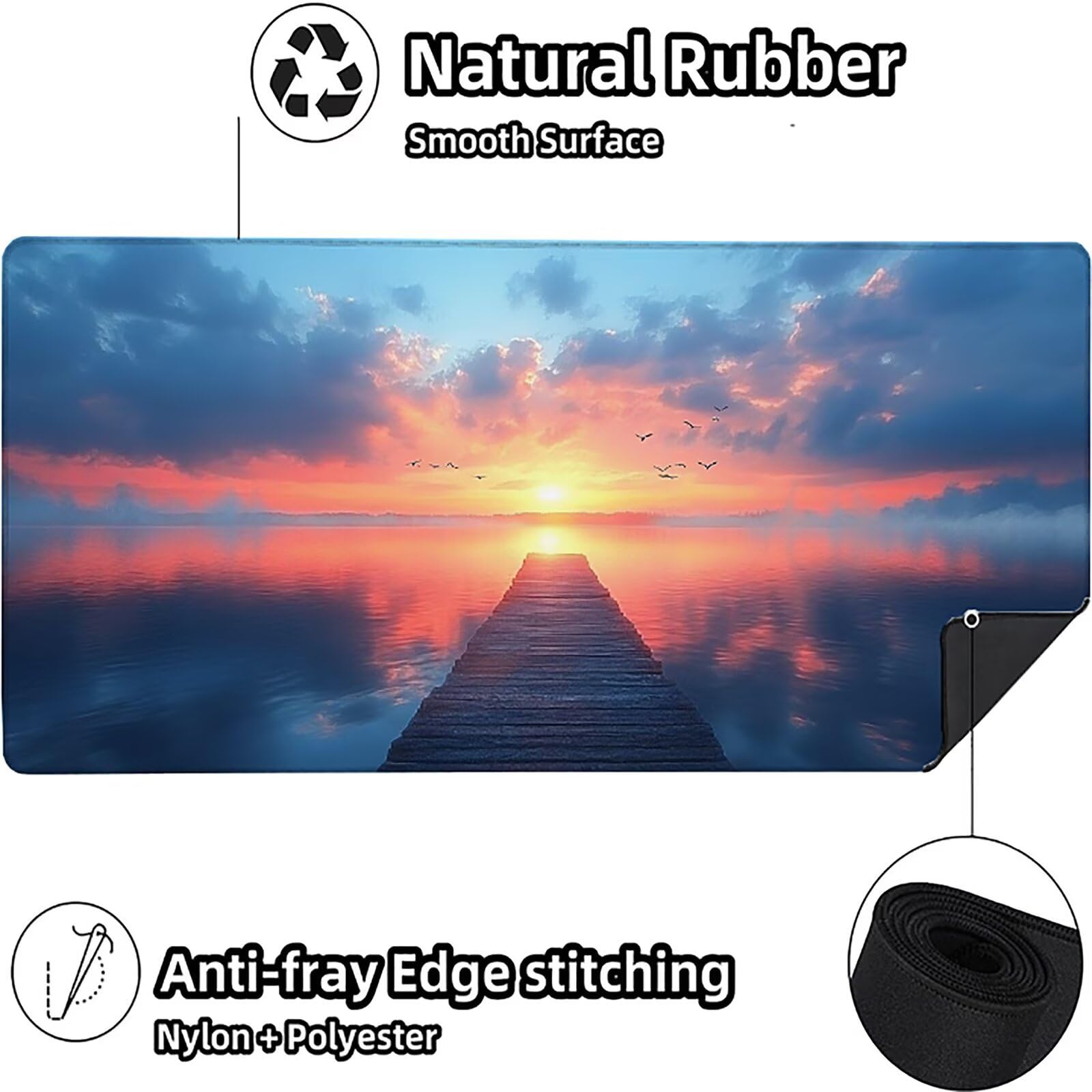 Podkładka pod mysz do gier Sunset M-9086 o wymiarach 1000 x 500 x 3 mm, podkładka pod mysz z przeszytą krawędzią, podkładka pod mysz z antypoślizgową gumową podstawą, akcesoria biurowe, podkładka pod