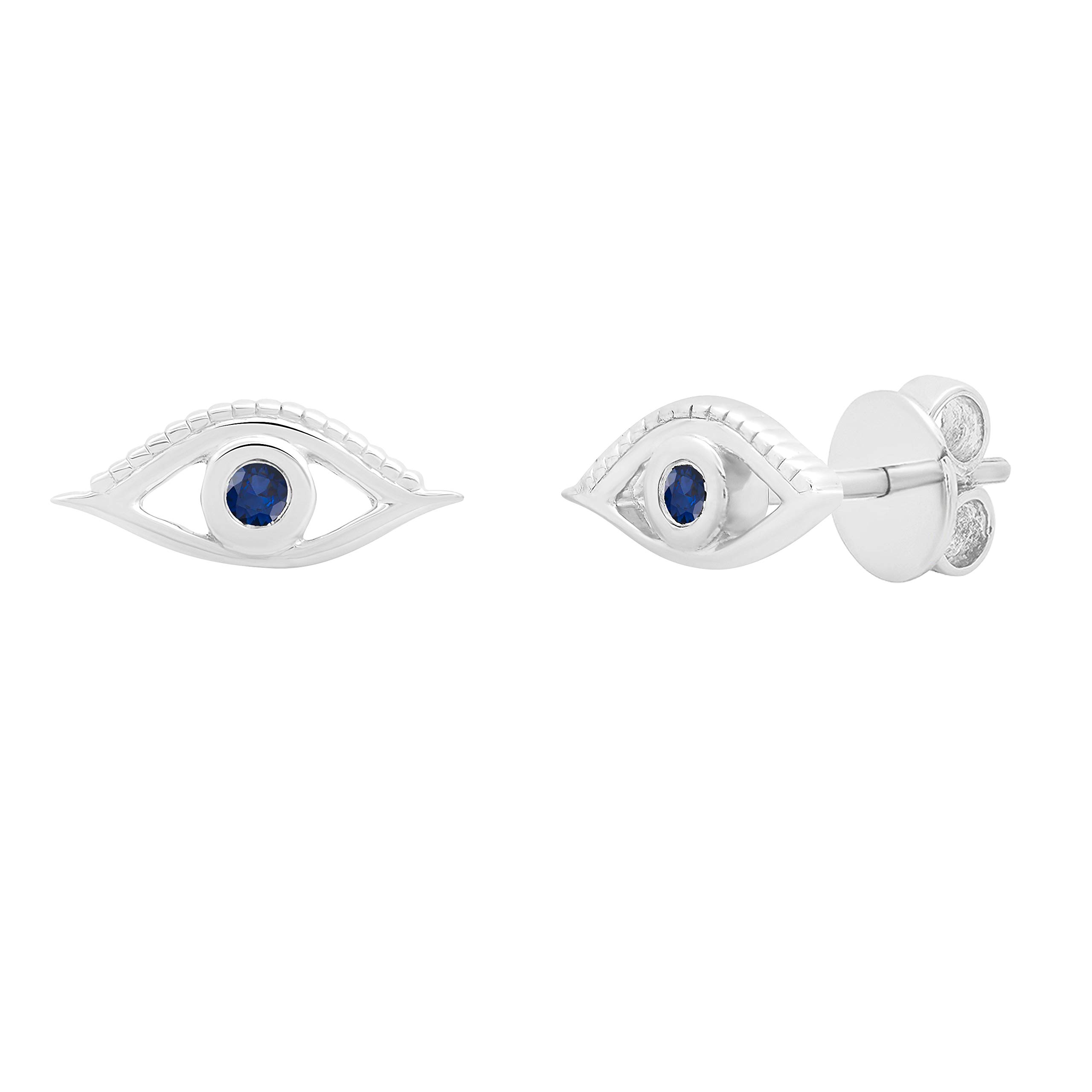 Dazzlingrock Collection Round Blue Sapphire Evil Eye Solitaire Stud Earrings, Sterling Silver