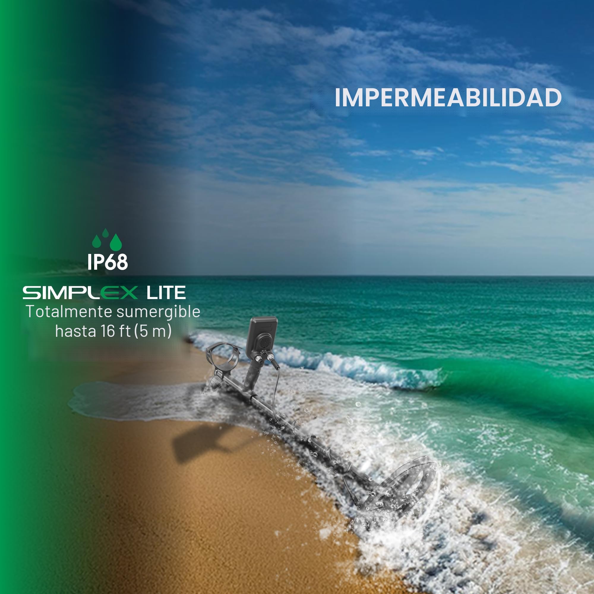 Nokta Simplex Lite - Detector de metales con bobina de búsqueda DD impermeable de 24 cm, vibración para detectar bajo el agua, playa y todos los modos de búsqueda de metales