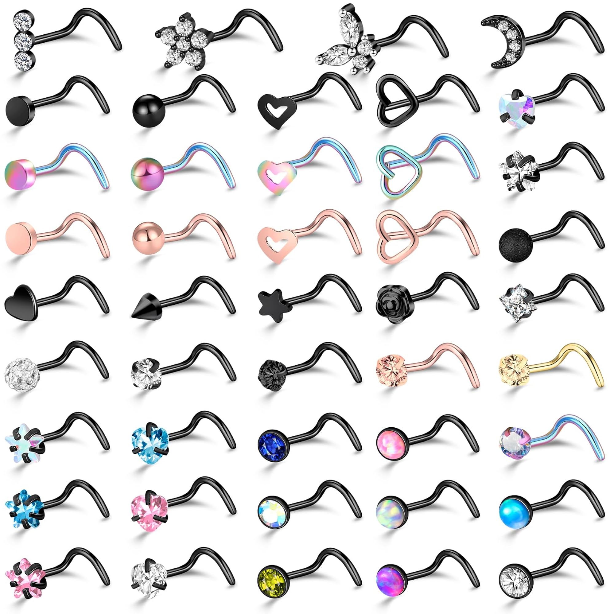 36-44 Pcs Nose Rings Studs for Women, Surgical Stainless Steel