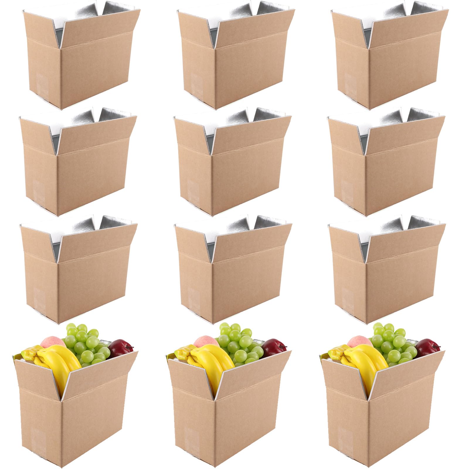 Acrux7 Confezione da 12 scatole di spedizione isolate 28 x 15 x 17,8 cm, termo freddo, con fodera in alluminio, riutilizzabili, per alimenti surgelati