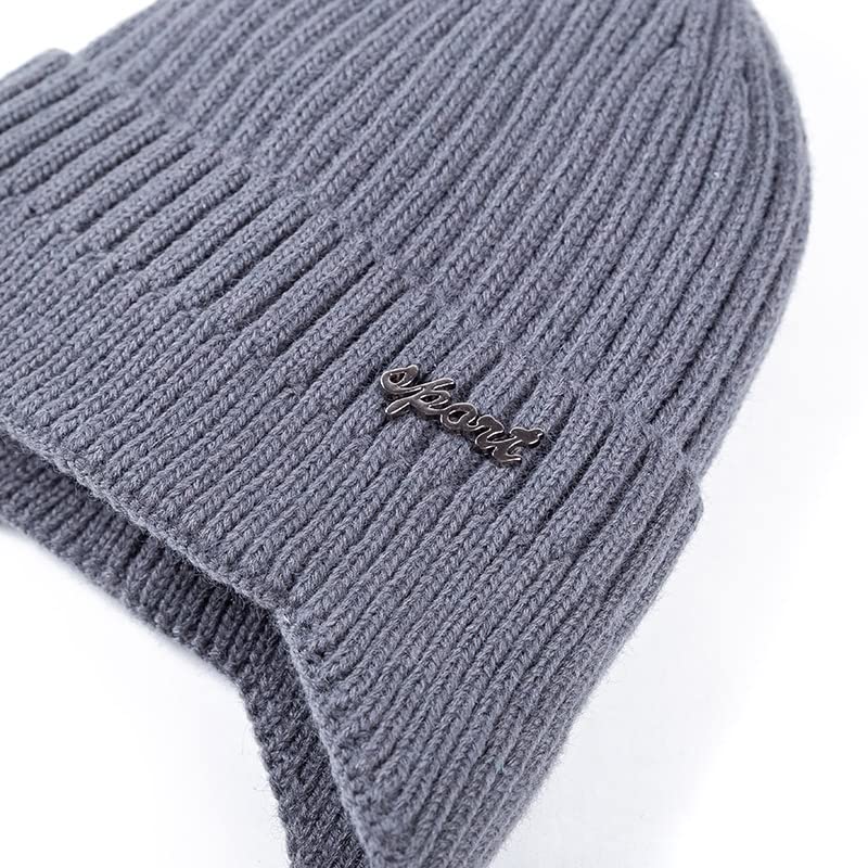 LEMITA Bonnet d'hiver doux pour homme et femme avec cache-oreilles, Navy Blue Set, taille unique