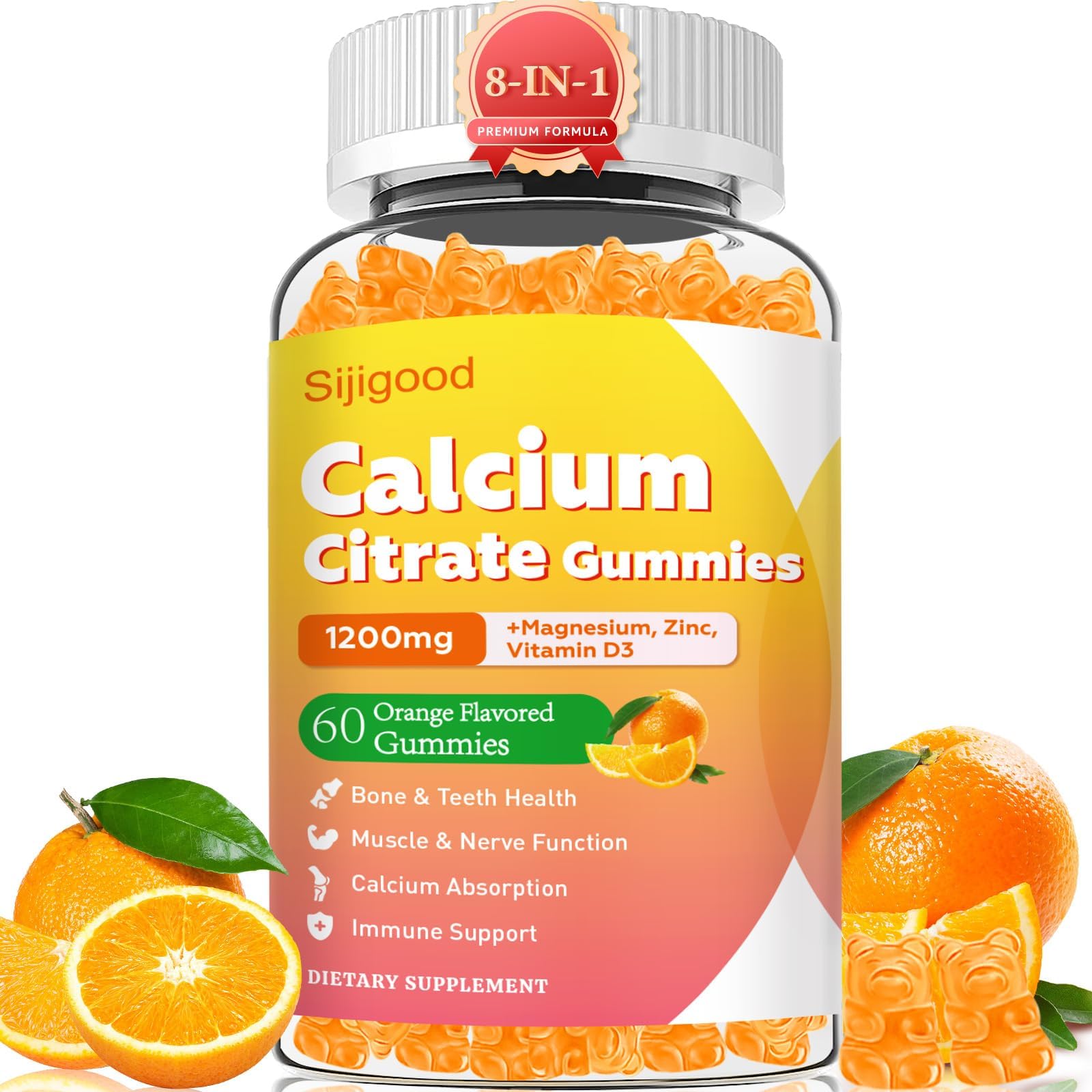 Sugar Free Calcium Citrate Gummies Calcium Supplements for Women & Men Orange 60 Count (Pack of 1)