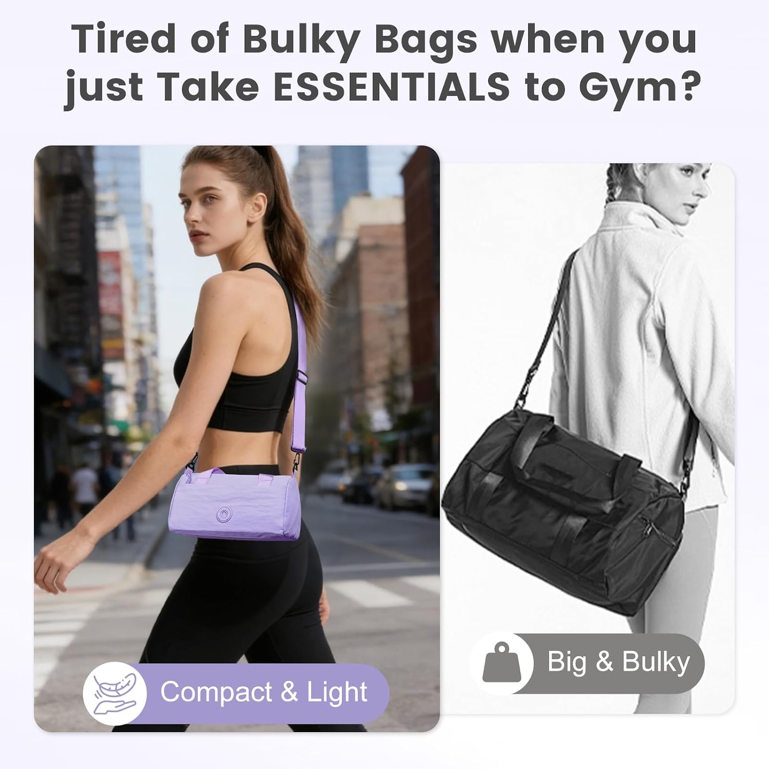 Mini Gym Bag for Women Men, Travel Gymnastics Sports Dance Ballet Samll Duffle Bag Gym Tote Organizer with Toiletry Pouch (Purple with Toiletry Bag)