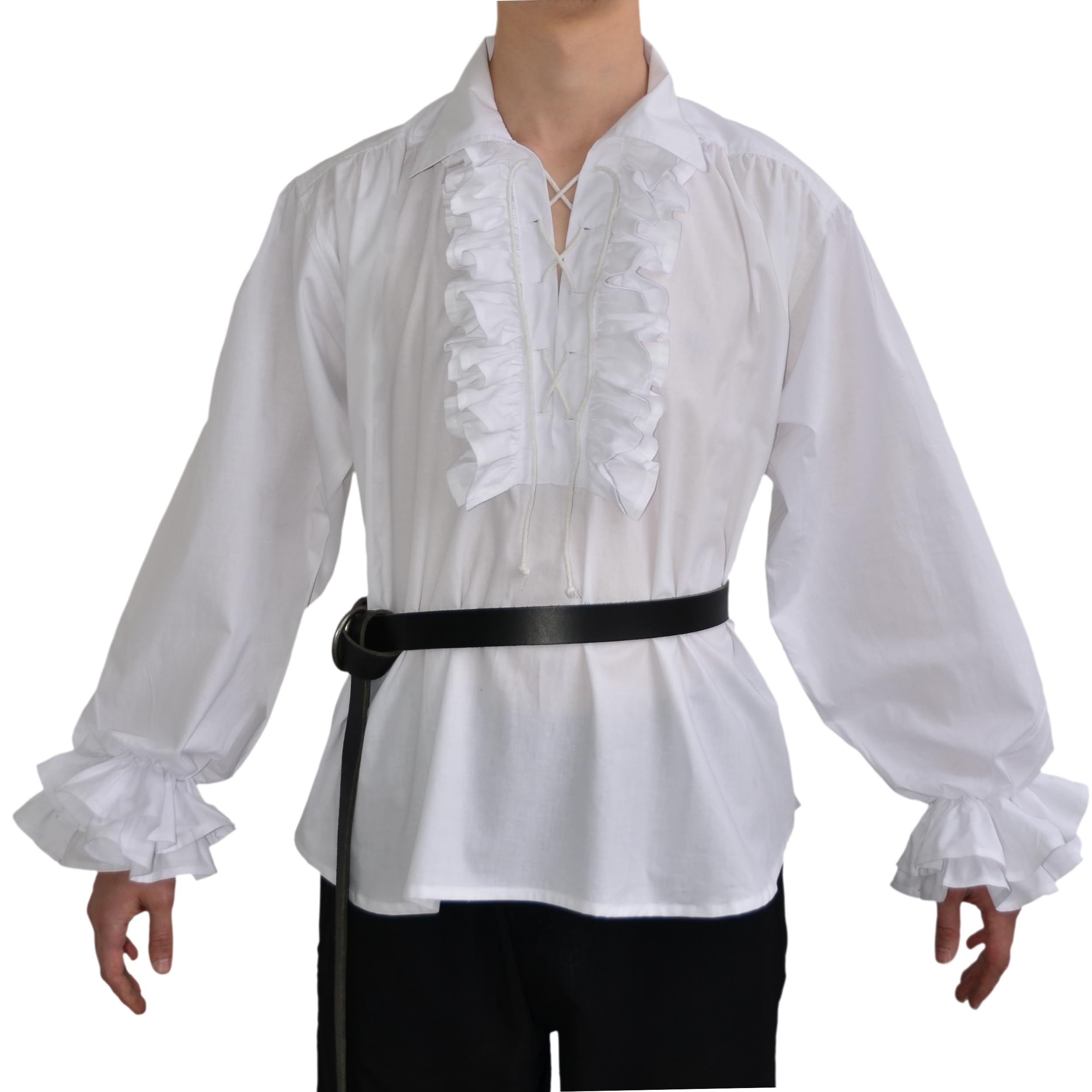 Camicia con rouche, nero S-XXXL, camicia con lacci
