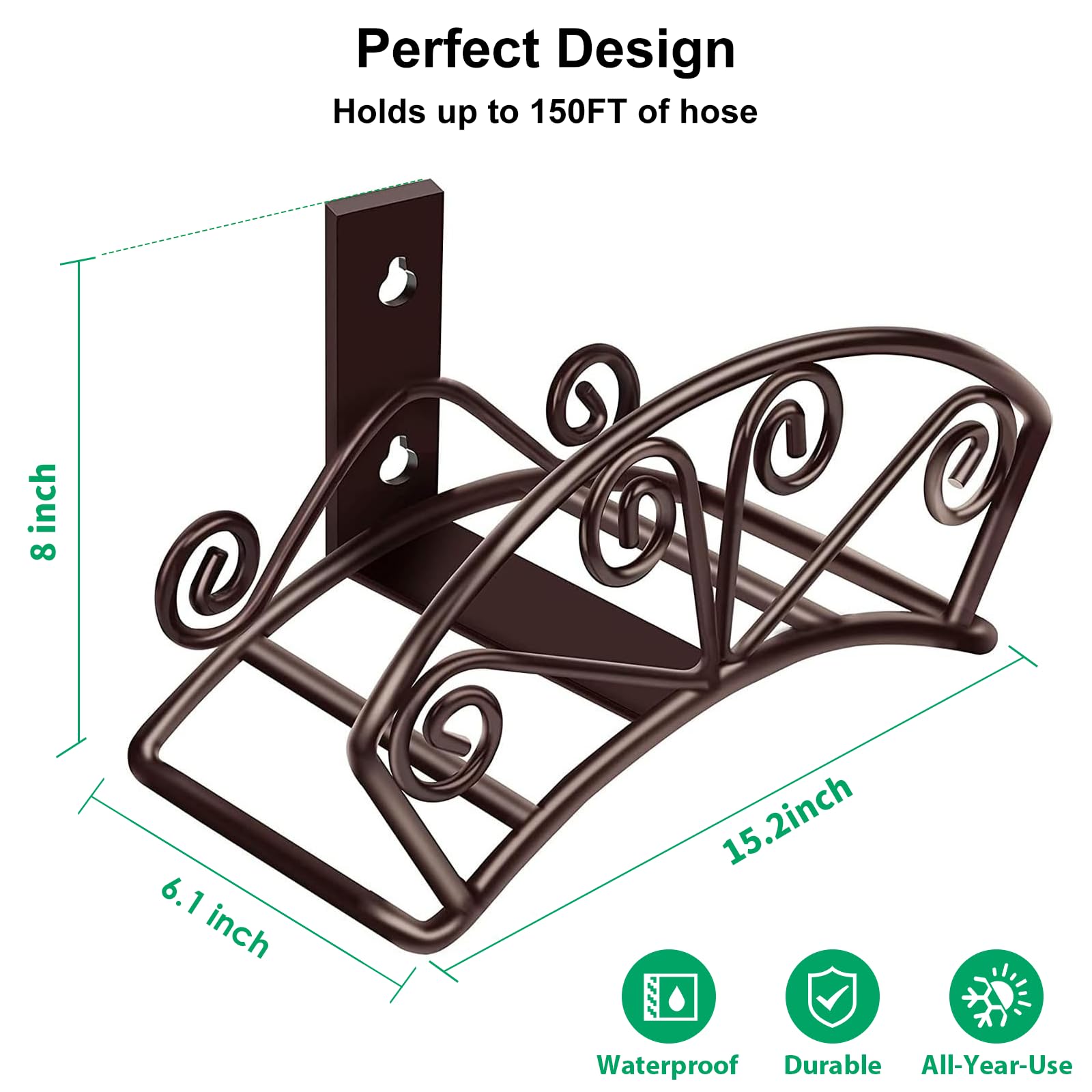 TomCare Soporte para manguera de jardín, resistente, soporte de manguera de metal sólido, soporte de pared decorativo duradero para jardín, manguera de almacenamiento, carrete de manguera organizador
