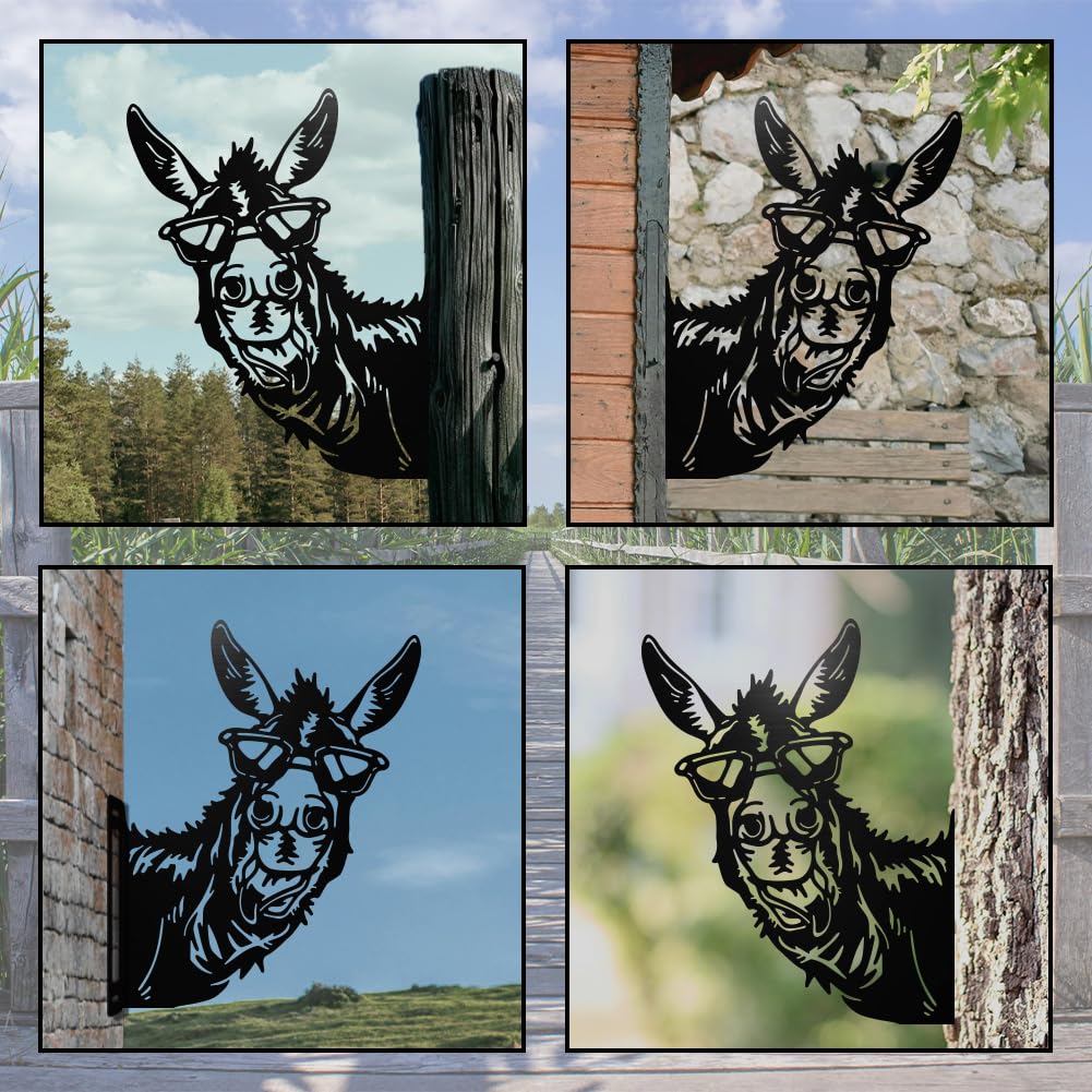 WADORN Âne Voyeur Représentant Jardin Décoration en Métal Noir Silhouette Drôle Clôture Décoration Extérieure pour Ferme Cour