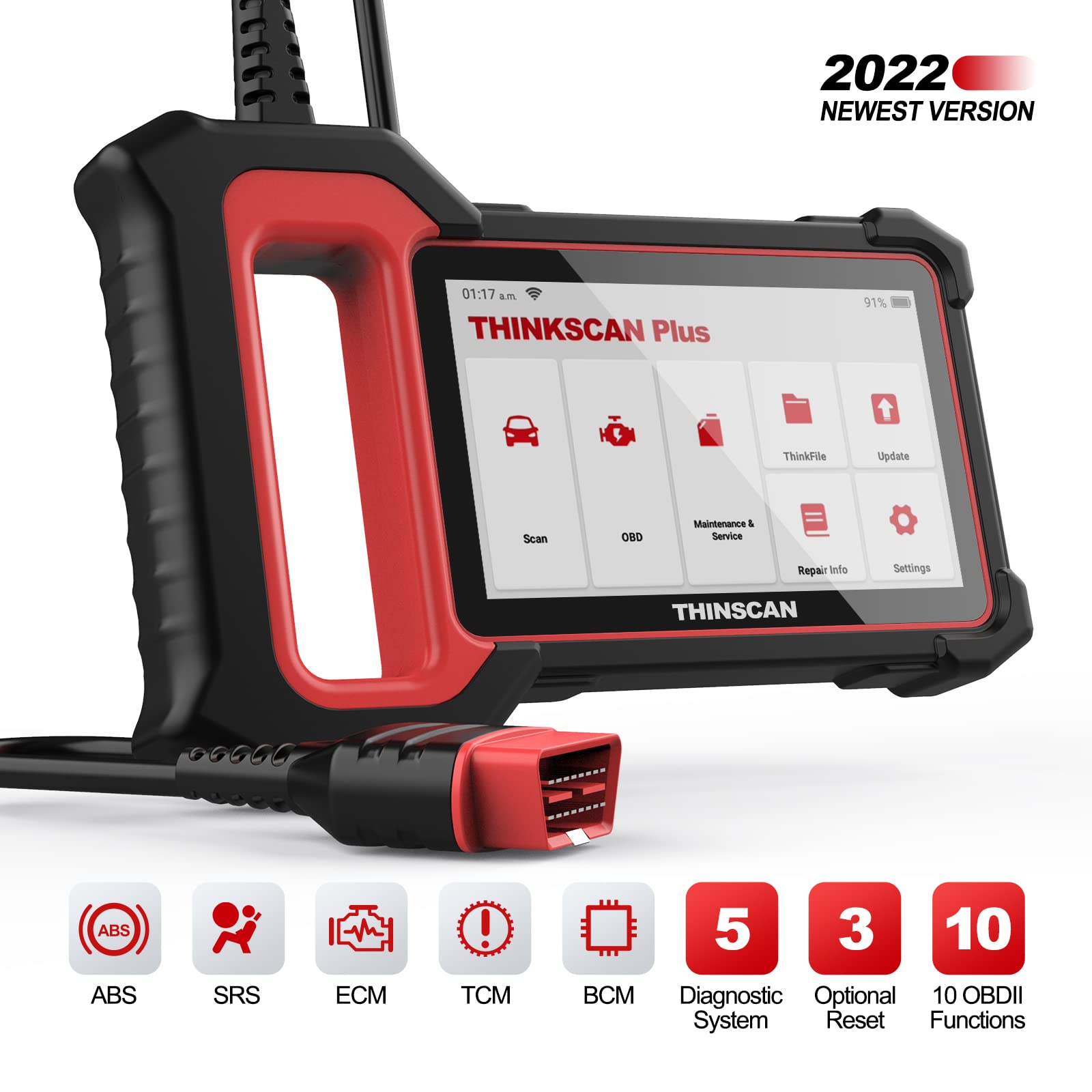 THINKCAR OBD2 Scanner, ThinkScan Plus S4 Diagnostic Scan Tool, ABS/SRS/Engine/Transmission/BCM Code Reader, 3 Free Reset ABS Bleeding/ODO/IMMO Car Scanner, Key Programming, Free Update