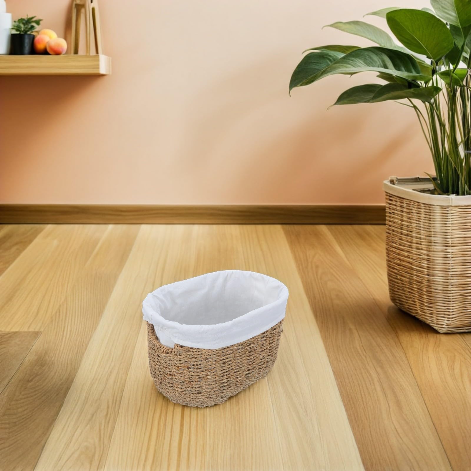 Cubo de Basura Grande Beige de Hierba con Diseño Portátil y Fácil de Mover para Oficina y Baño Estilo Rústico Decorativo
