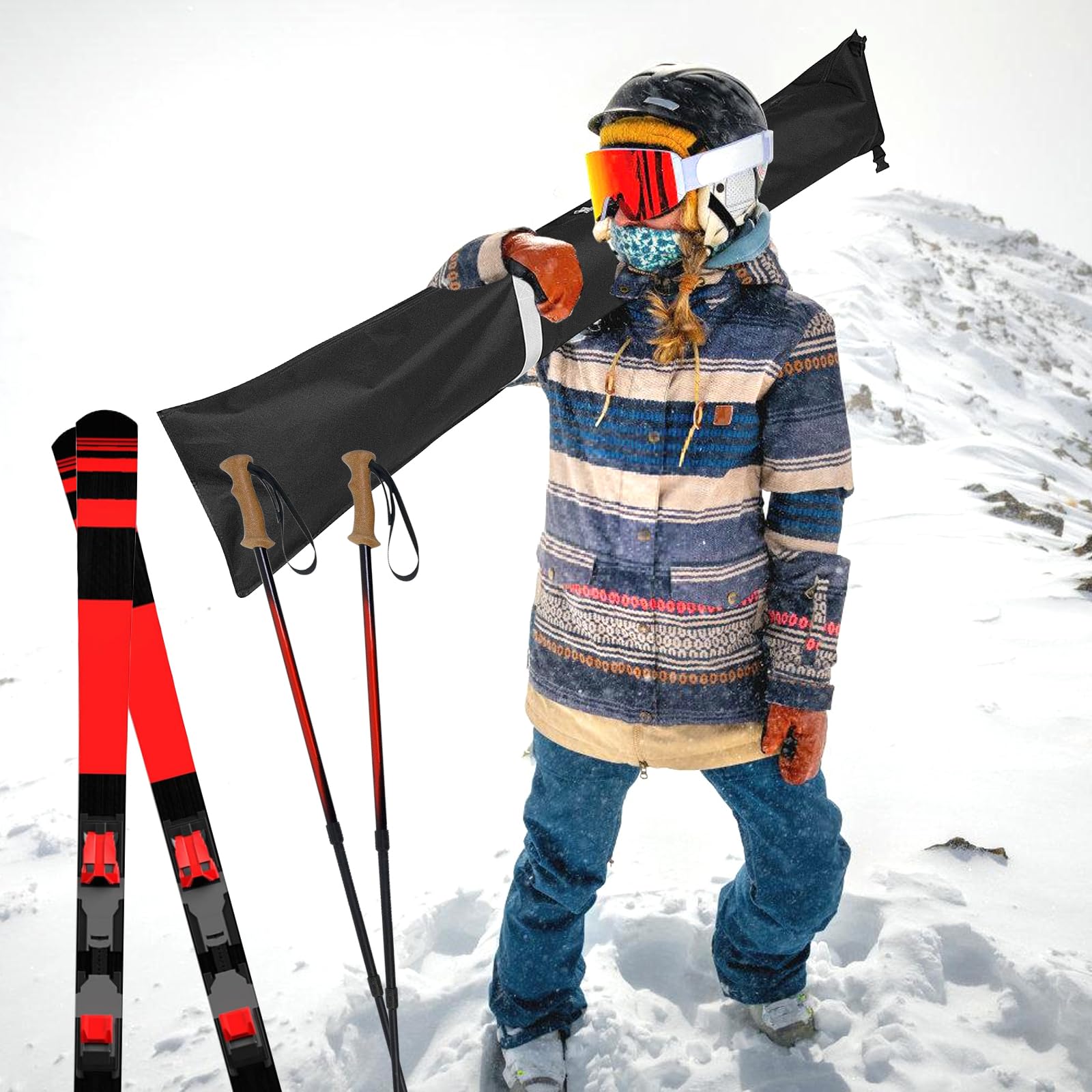 BORDEAG Sac De Ski et Voyage - Housse De Rangement pour Skis avec Sangle De Transport (185×33cm)