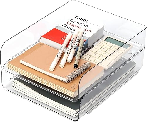 Juego de 2 bandejas de escritorio para cartas, organización y almacenamiento de oficina, bandeja transparente de PET, organizador de documentos