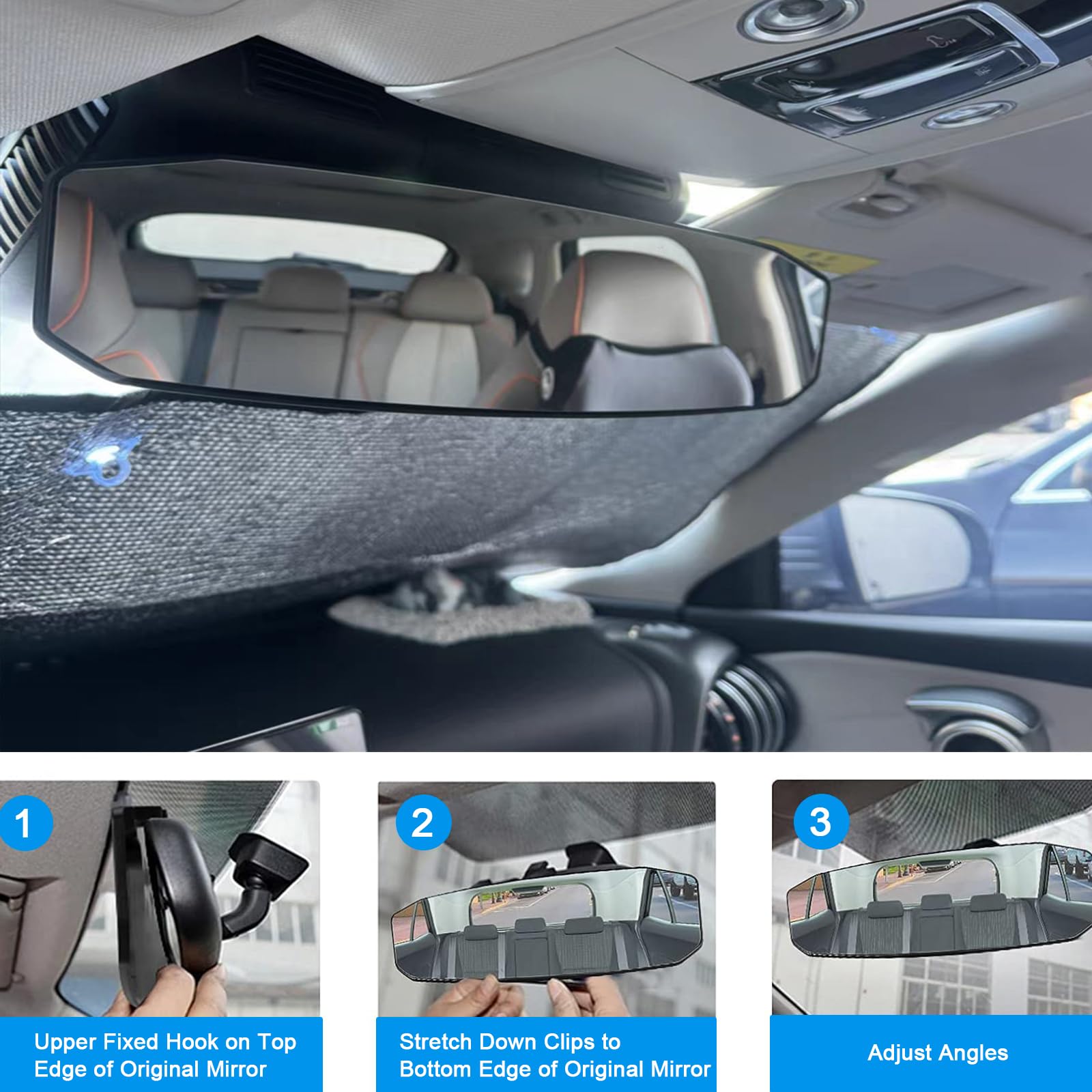Auto Spiegel, Blendfreier Rückspiegel, Weitwinkel Innenspiegel Clip auf, 1300R Gebogener Panorama Spiegel zur Beseitigung des Toten Winkels Effektiv für Autos, Abnehmbar Zusatzspiegel