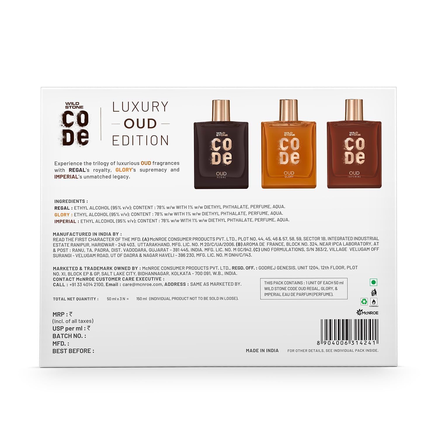 Wild Stone CODE Luxury OUD Eau De Parfum Gift Set For Men | 3x50ml - Regal, Imperial & Glory | Premium EDP Perfumes | Long-Lasting Fragrances | Royal & Elegant Oud Fragrance Scent 4