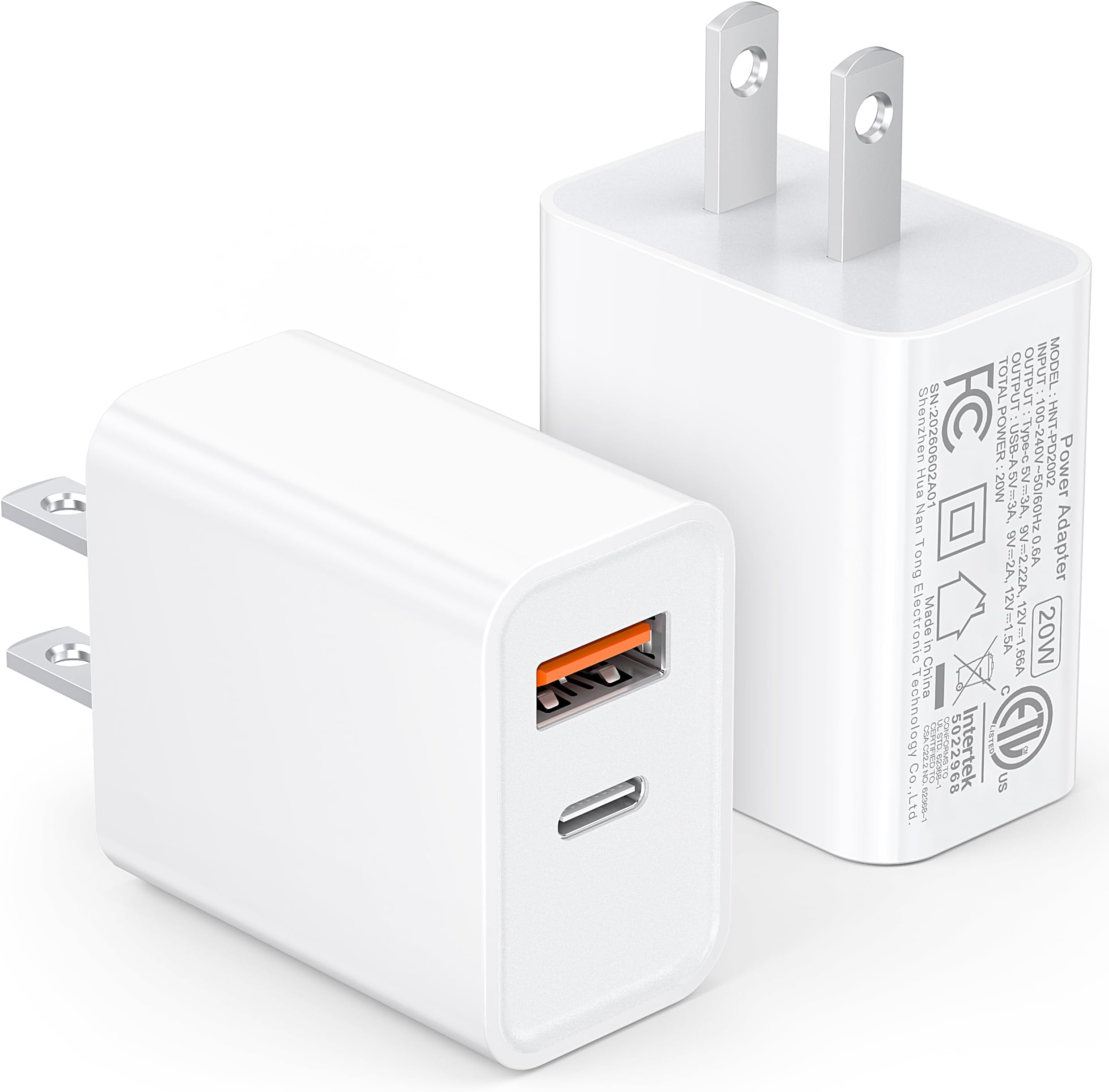 [2 Pack] LCGENS USB C Wall Charger Block 20W, Dual Port PD Power Delivery Fast Type C Charging Block Plug Compatible with iPhone 11/12/13/14/15/16/17 Pro Max, XS/XR/X, Ipad Pro, Samsung Galaxy