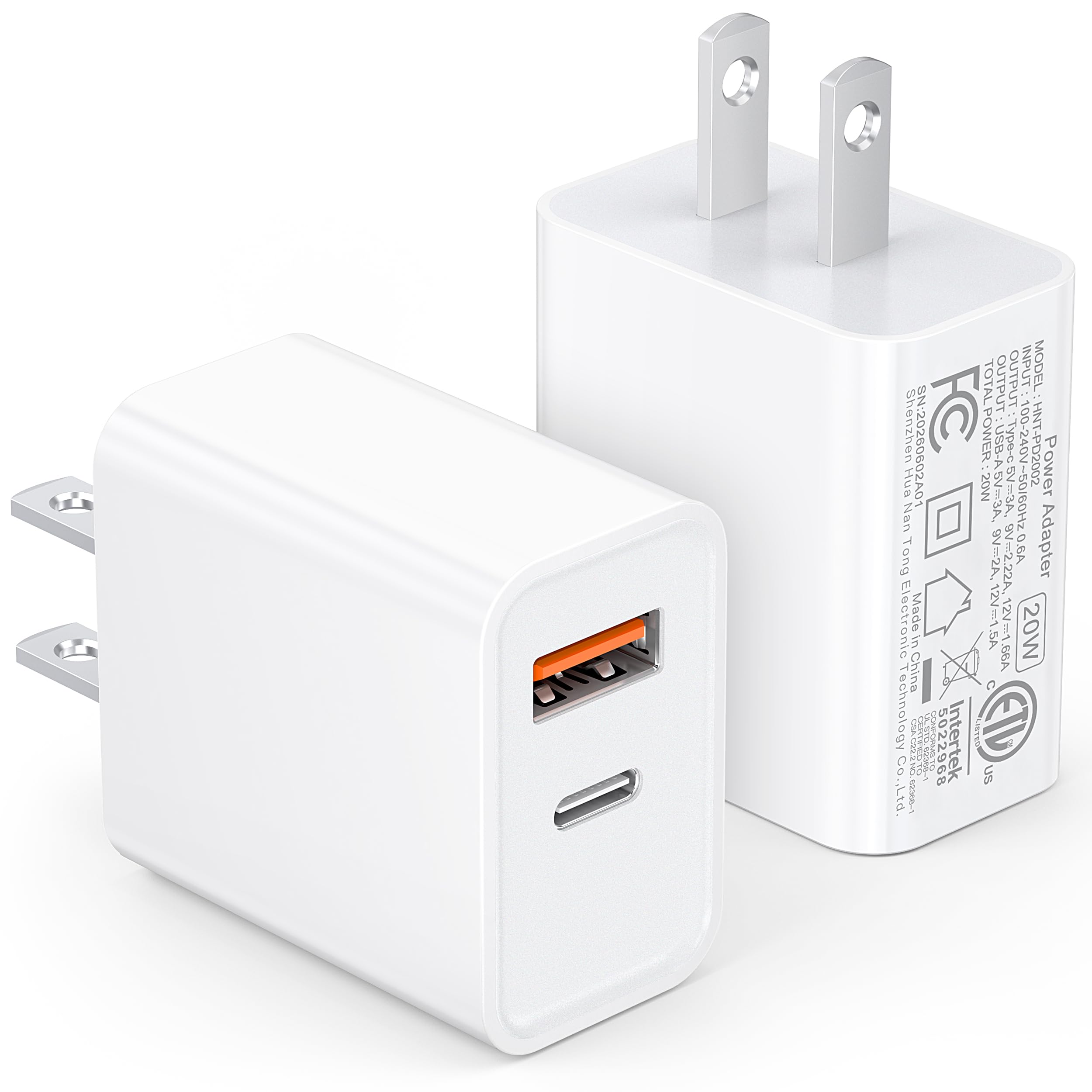 Photo 1 of [2 Pack] LCGENS USB C Wall Charger Block 20W, Dual Port PD Power Delivery Fast Type C Charging Block Plug Compatible with iPhone 11/12/13/14/15/16/17 Pro Max, XS/XR/X, Ipad Pro, Samsung Galaxy