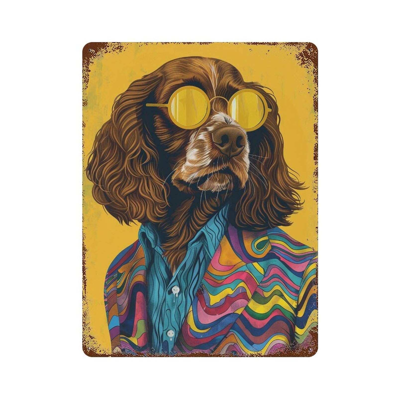 FHUYEURHRY Cool Dog in Colorful Blazer Pop 02 Wall Decor Retro Iron Vintage Art Metal Tin Sign Poster Modern Home Cofffee Club Art Bar Shop Decorations Style-33 40x30cm