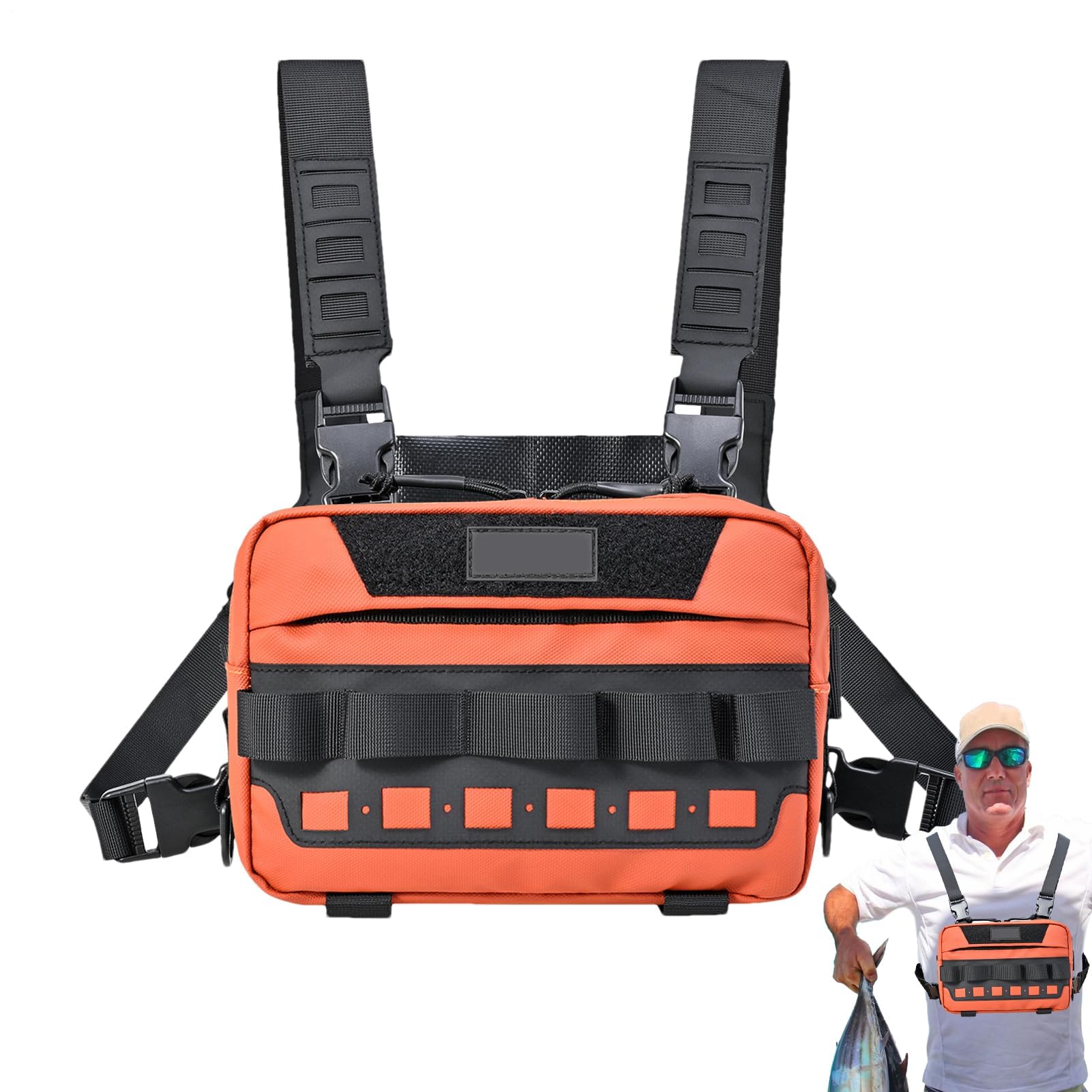 SUIBOZ Fly Fishing Chest Pack Lightweight Tackle Storage Bag with Adjustable Waist Strap and Neck Strap (Orange)