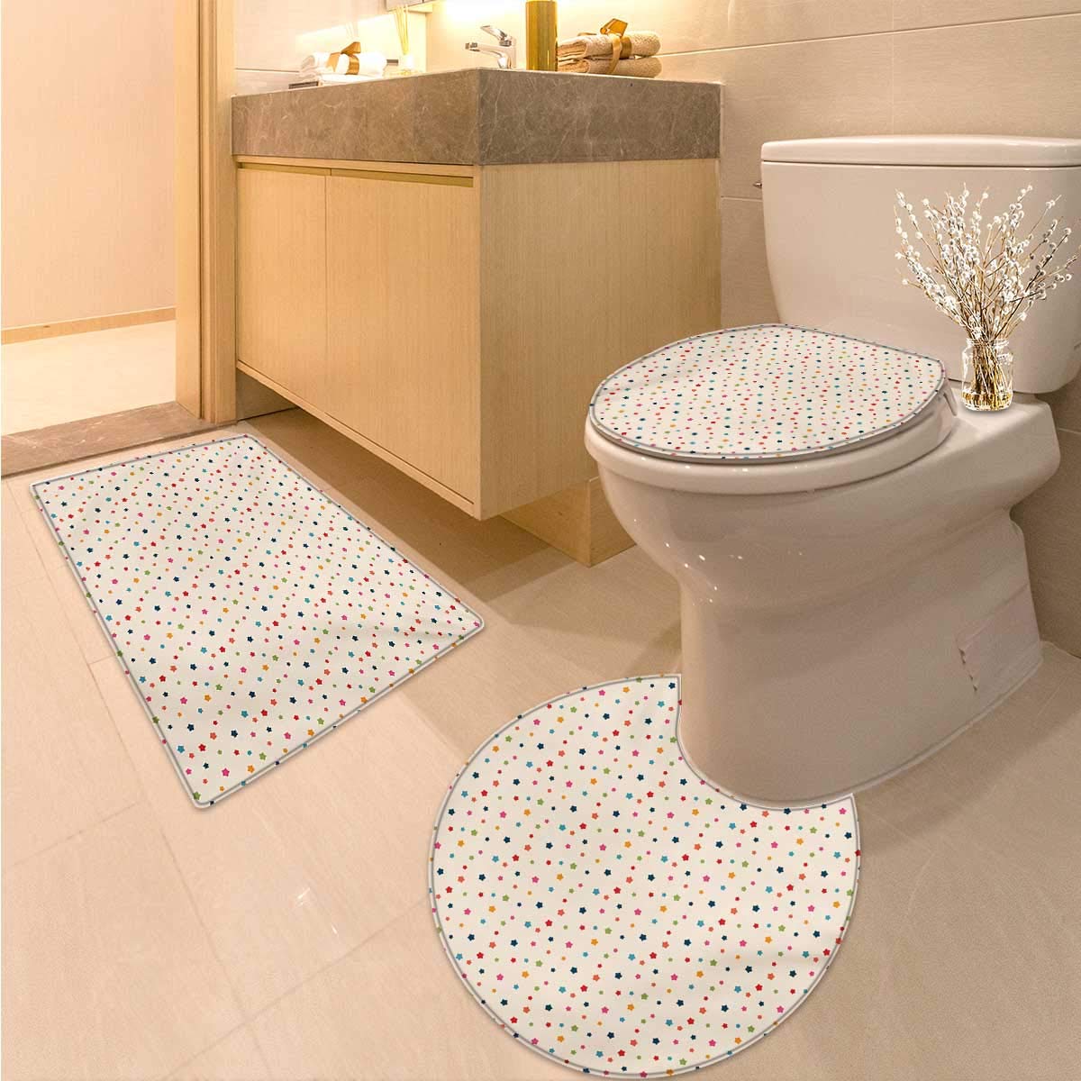 Moderne Tapis de Bain et WC Tapis de Moderne Lumineux Long Couloir Contemporain géométrique Structure Tunnel Tableau Ensemble de Tapis de Bain Orange Gris 16"x19"-D20-16"x24" Color04