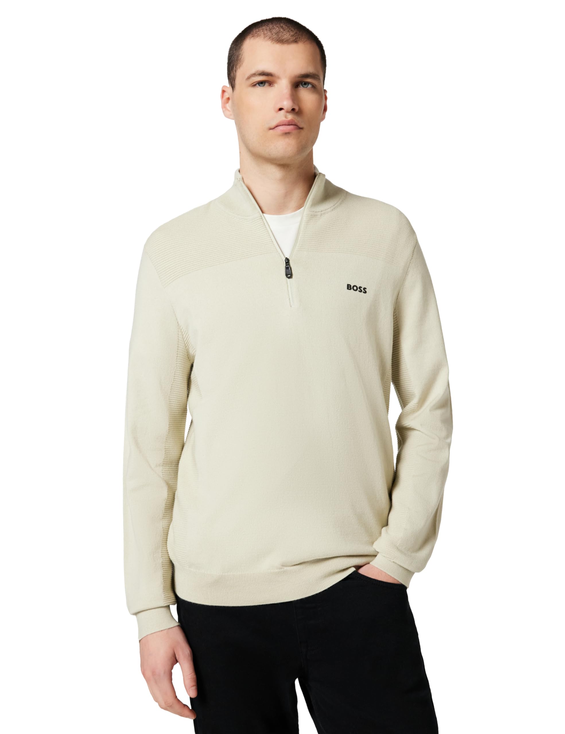 BOSS Men's Knitted Sweater, Light Beige 272, L