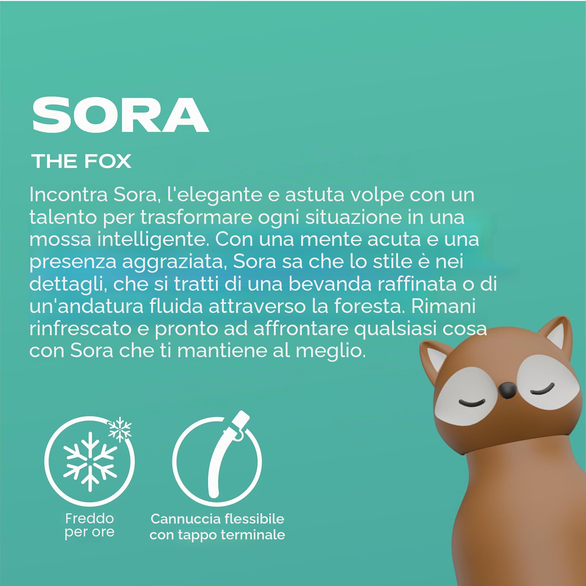 asobu Bestie Fox - Borraccia a tenuta stagna per bambini, in acciaio inox, con cannuccia isolante, 500 ml