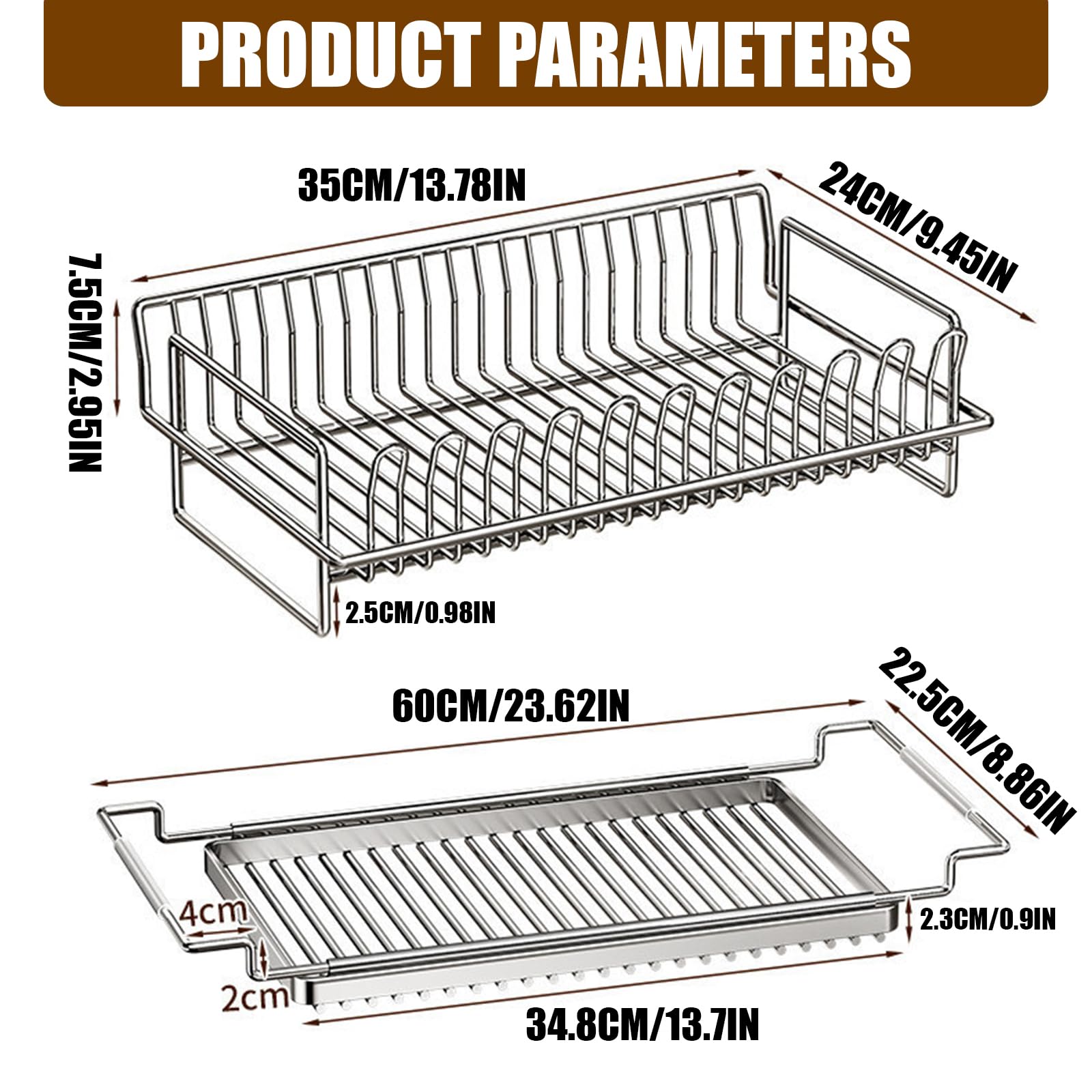 Égouttoir à vaisselle extensible en fil métallique avec panier amovible et plaque de rangement pour comptoir