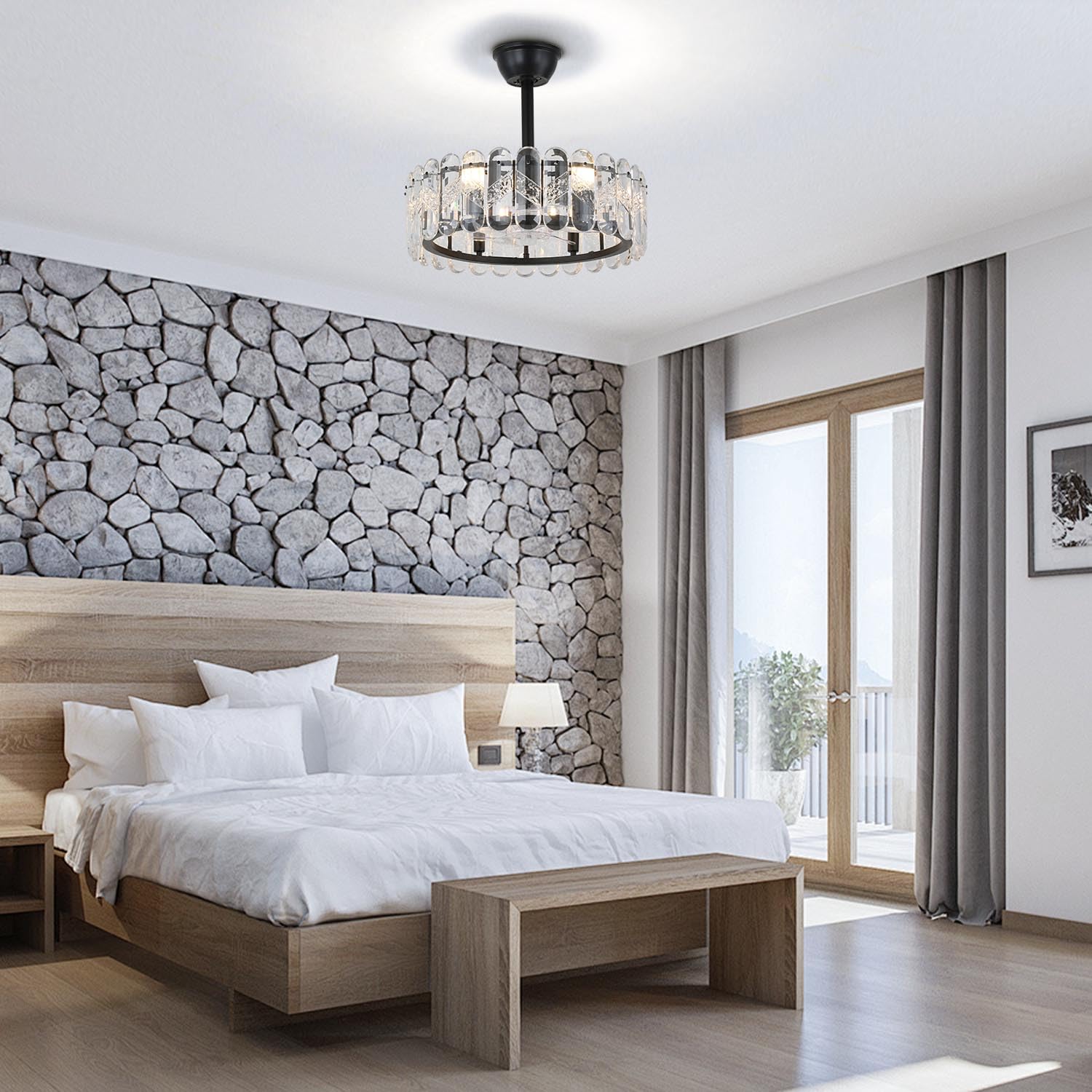 Finktonglan 20 Inch Black Caged Ceiling Fan with Light