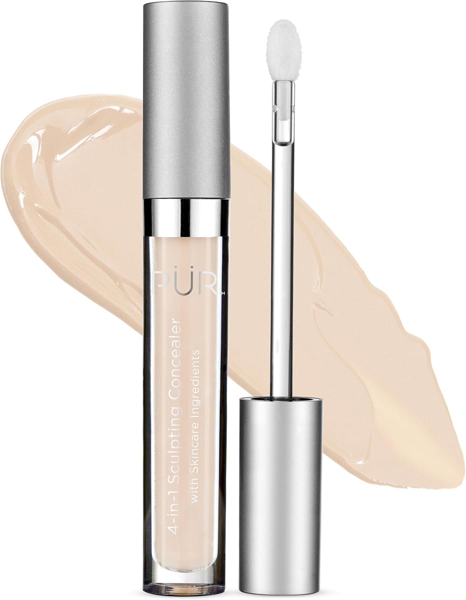 PÜR MINERALS Corrector esculpido 4 en 1 para mujeres - Oculta, ilumina, rellena y corrige - Corrector de maquillaje hidratante e hidratante con cobertura media a completa para ojeras