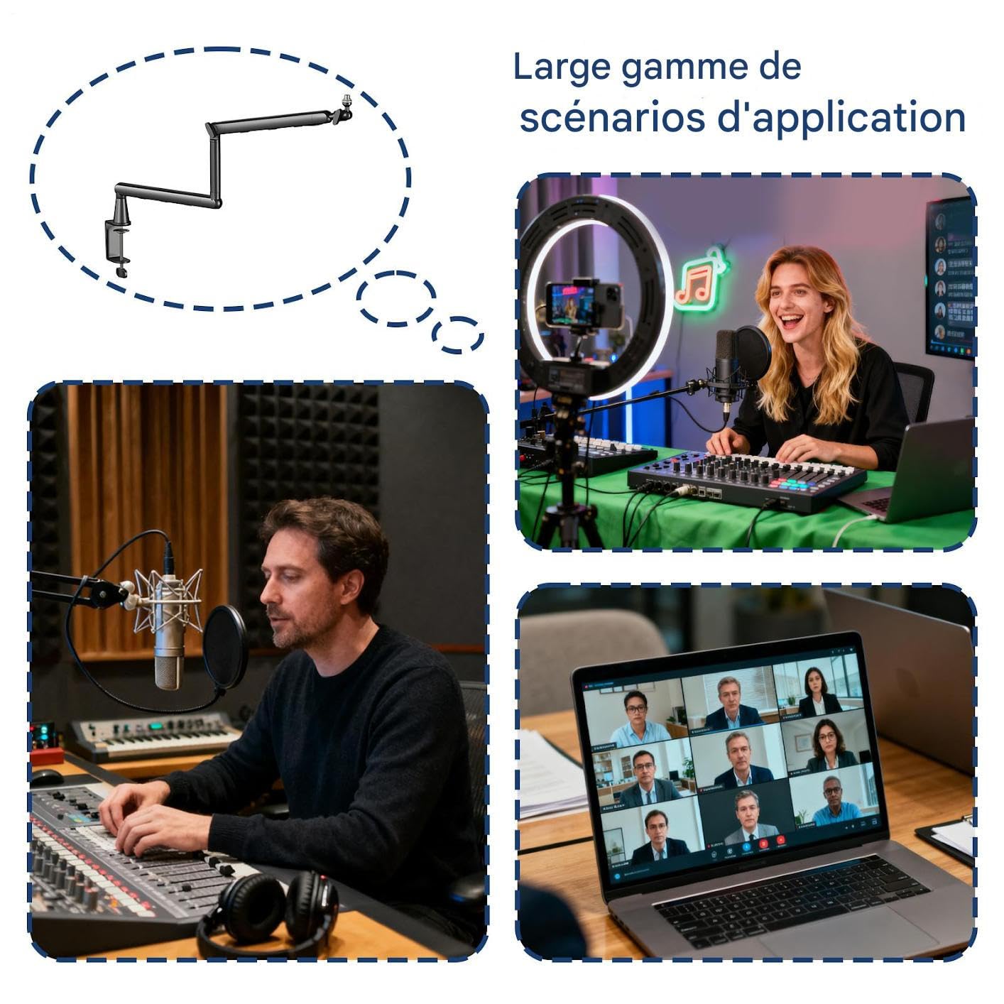 Ramię Do Mikrofonu Uchwyt Zaciskowy Pochłaniający Wstrząsy Regulowany | Statyw Mikrofonowy Z Ramiącem Wysięgnika Do Komputera Na Biurko Do Studia Muzycznego Śpiewu Tworzenia Treści I Podcastowania