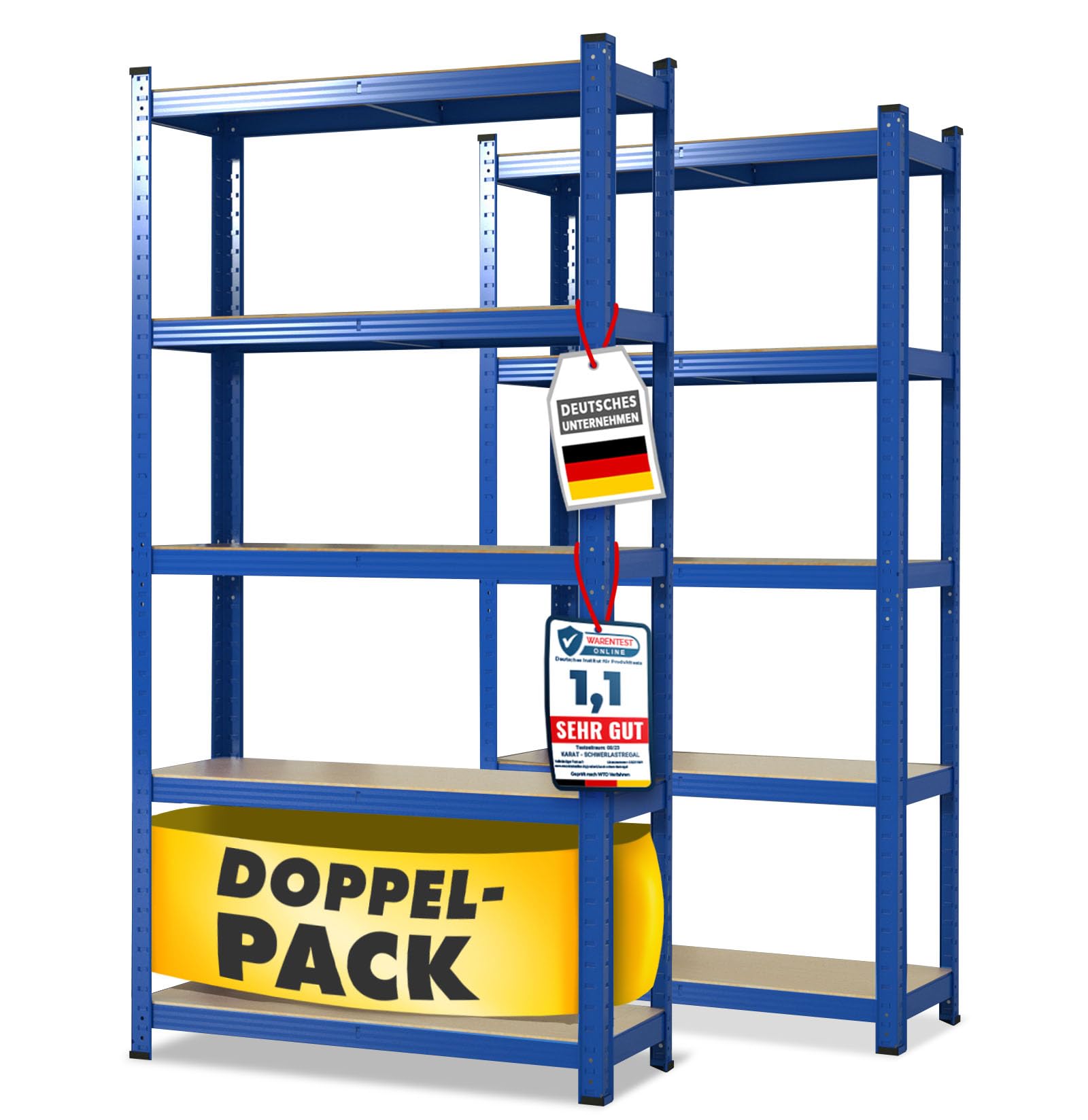 Floordirekt Schwerlastregal, 2er Set, blau 150 x 75 x 30 cm Steckregal, Kellerregal, Lagerregal, Werkstattregal, Werkbank - 5 verstellbare Böden (Lakota)