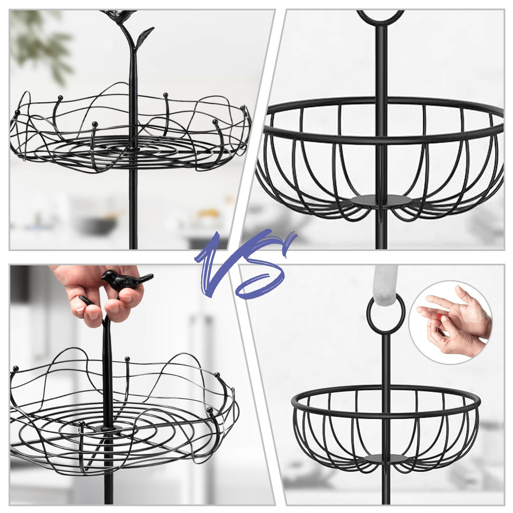 3-Tier Bird Nest Fruit Basket Stand with Cute Handle - Multi-Functional Metal Fruit and Vegetable Organizer for Kitchen Countertop, Ideal for Home Décor & Storage