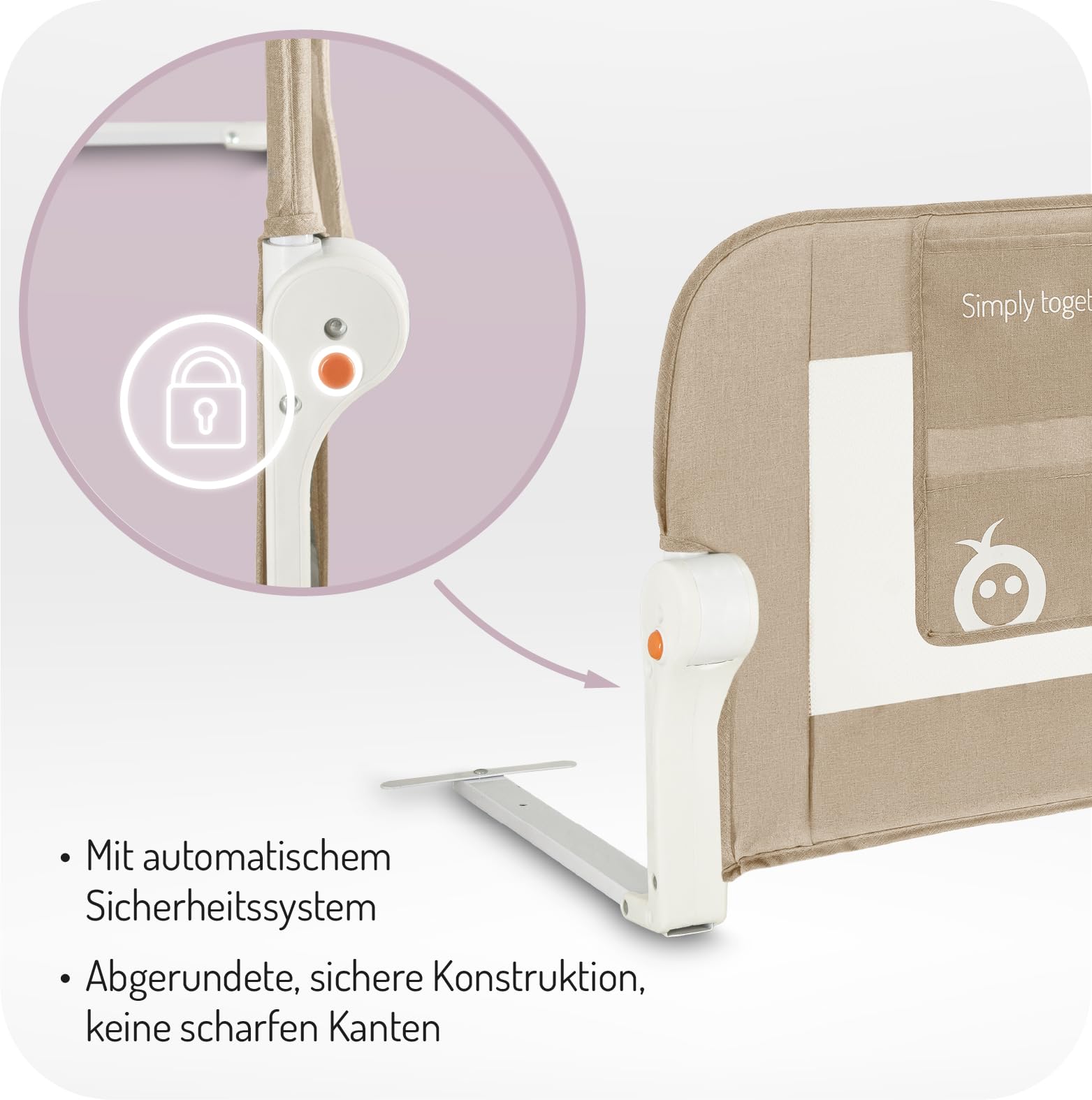 MoMi LEXI PLUS, Rausfallschutz für Kinderbett für Babys und Kinder ab 18. Monat bis zu 5 Jahren, Bettschutzgitter 150x43x36 cm für Matratze mit 22 cm Dicke, ausklappbar 180°, waschbarer Bezug