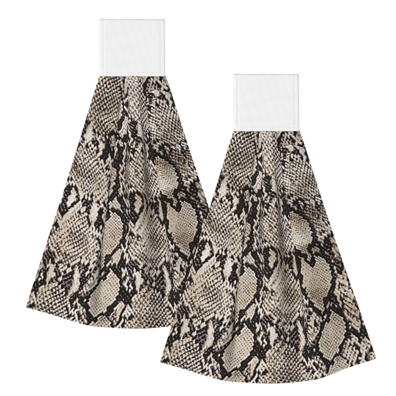 DOPKLNA Snakeskin Print, 2 Pcs Hanging Coral Fiber Hand Towels for Bathroom, Absorbent Kitchen Towels
