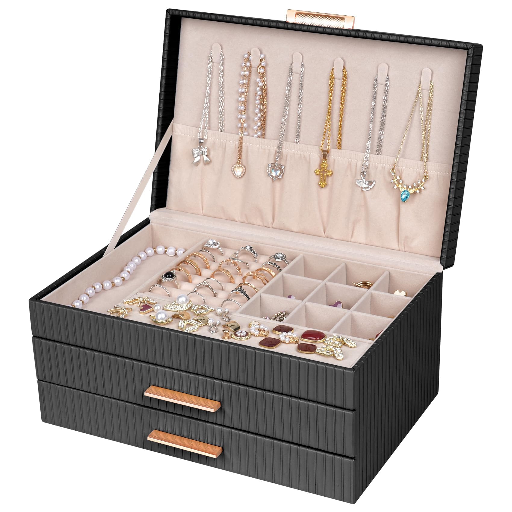 Dajasan Jewelry Boxes for Women Jewelry Storage Organizer with 2 Drawers Jewelry Organizer Box for Necklaces Rings Earrings