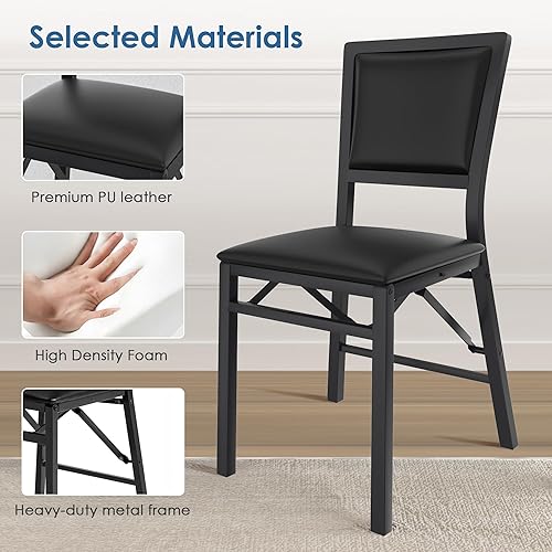 Miniatura 4 de VECELO juego de 4 sillas plegables con cojín, asientos acolchados plegables con estructura de metal resistente para cocinacomedorsala de estar, sin