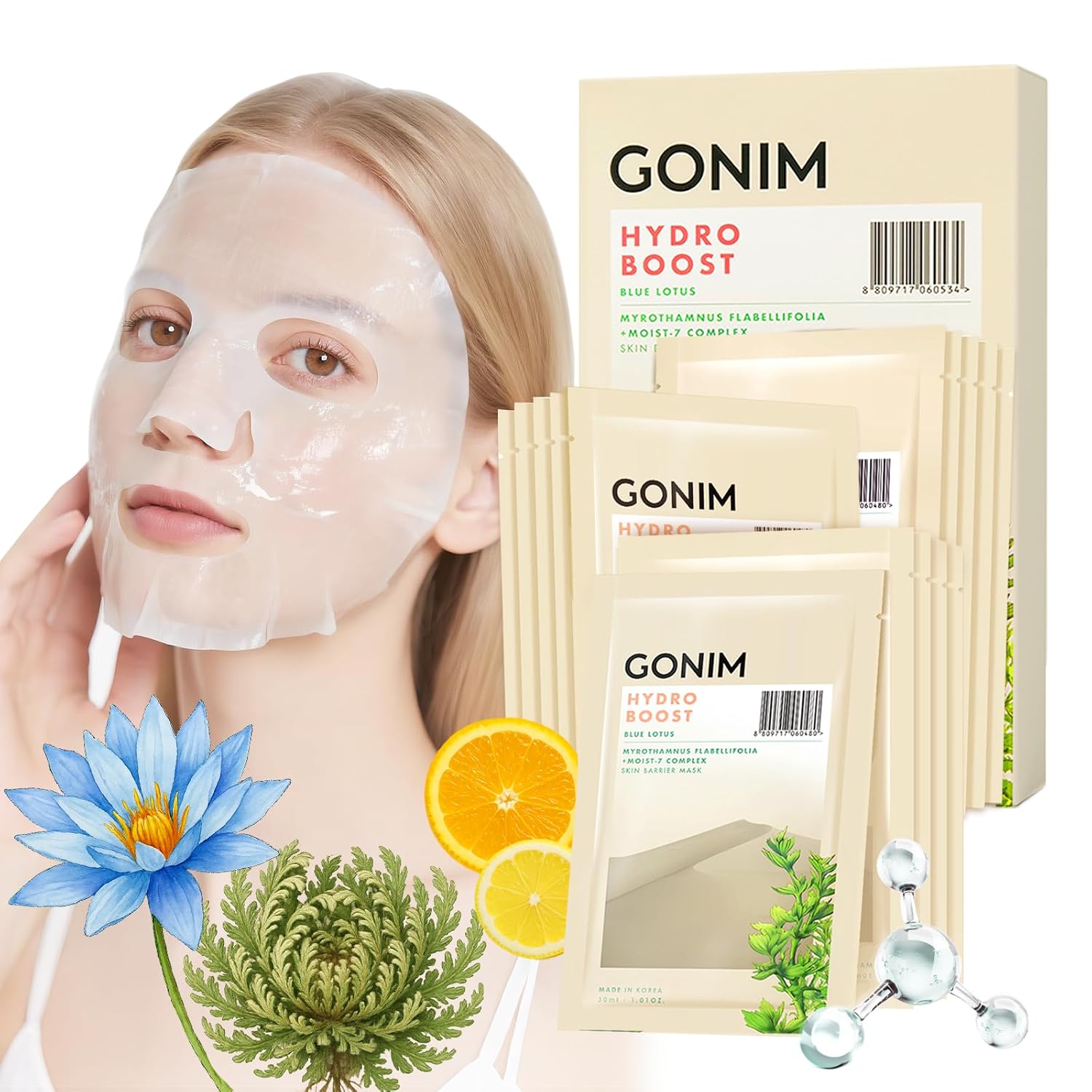 GONIM Face Mask Korean Skin Care with Hyaluronic Acid Serum & Collagen Activation, Hydrating Face Masks Skincare with Vitamin C, Moisturizing Sheet Mask for All Skin, Korean Face Mask 15 Sheets 1 Count (Pack of 15)