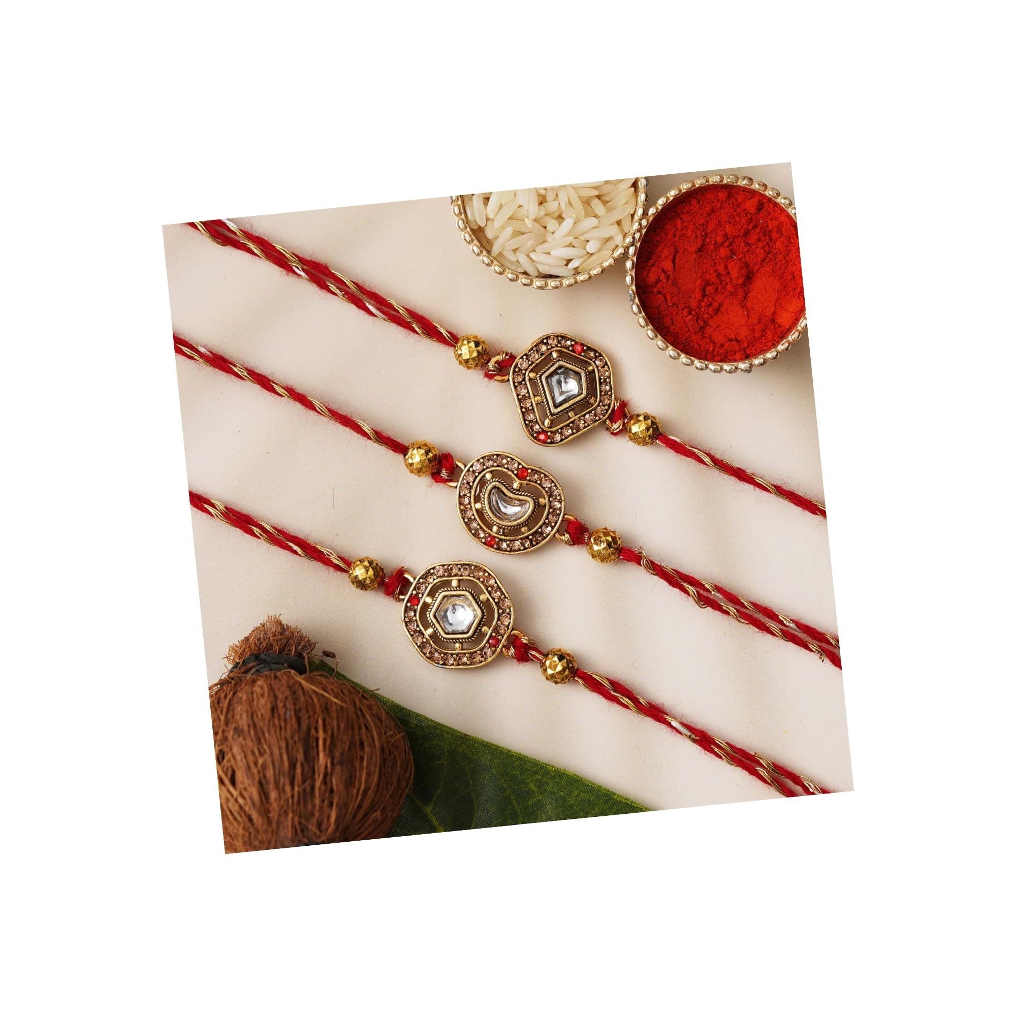 eCraftIndia Set of 3 Diamond Kundan Beads Designer Rakhis for Brothers with Roli Chawal Pack (B0D4QYS1GM) Amazon Price History, Amazon Price Tracker