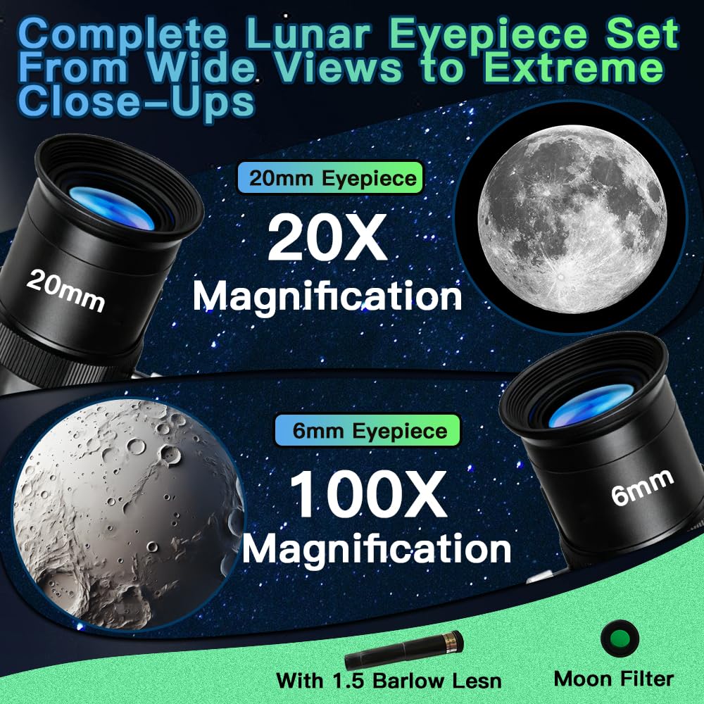 Telescopio astronómico para niños de 8 a 12 años con trípode, para principiantes, apertura de 50 mm, regalo educativo para niños y niñas de 6 a 12 años, portátil, 2 oculares 20X-66X