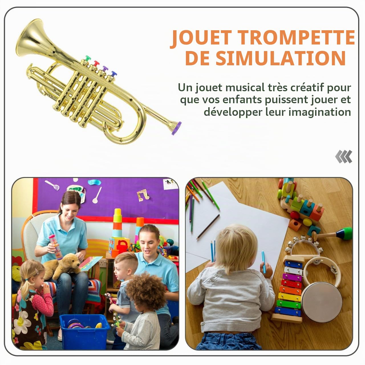 Jouet Trompette Enfants À Quatre Tons Instrument Musical Simulation En Plastique 14.17In Pour Éducation Musicale Et Développement Créatif