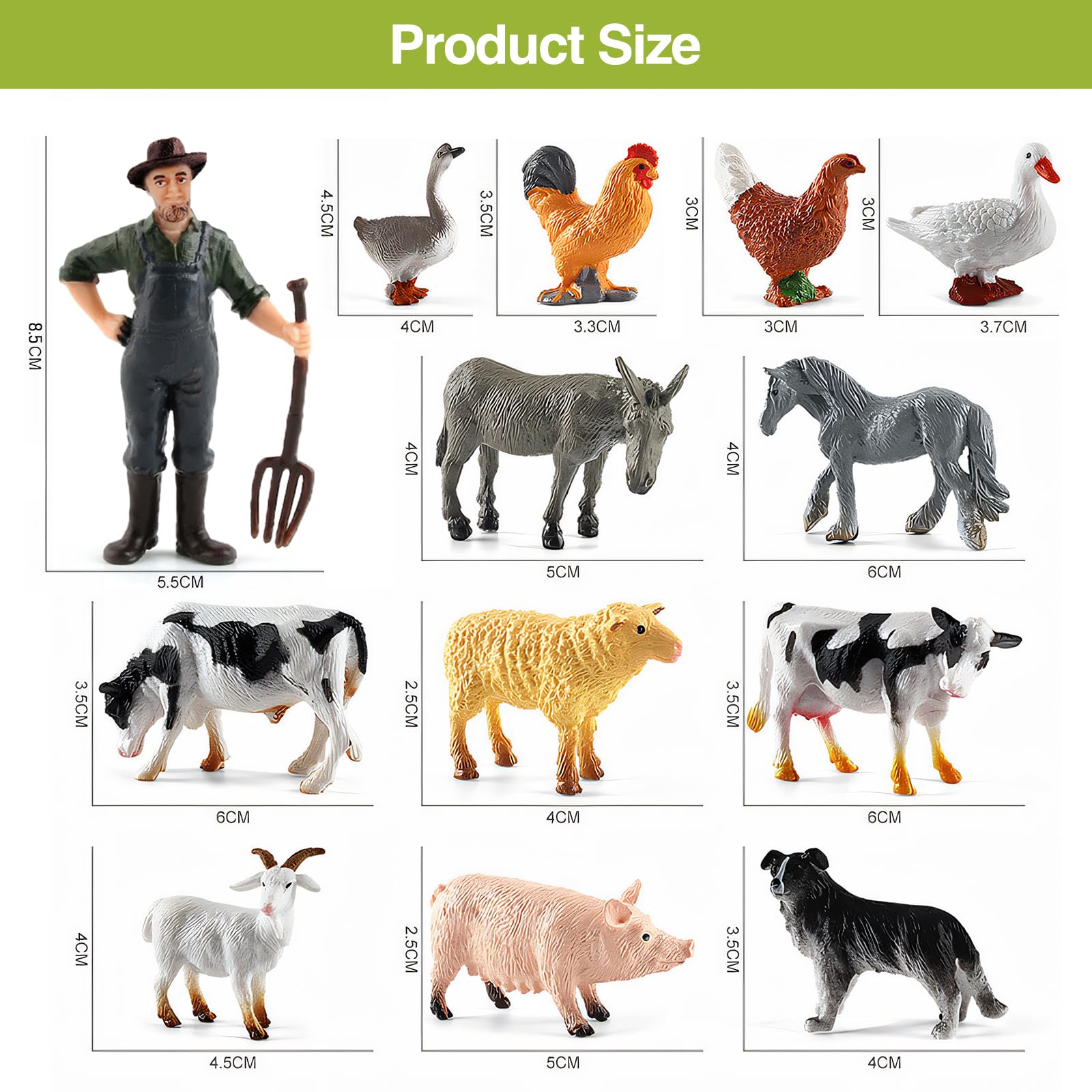 zhongko 13Pcs Farm Animal Toys, Mini Plastic Farm Animals Figures - Image 2