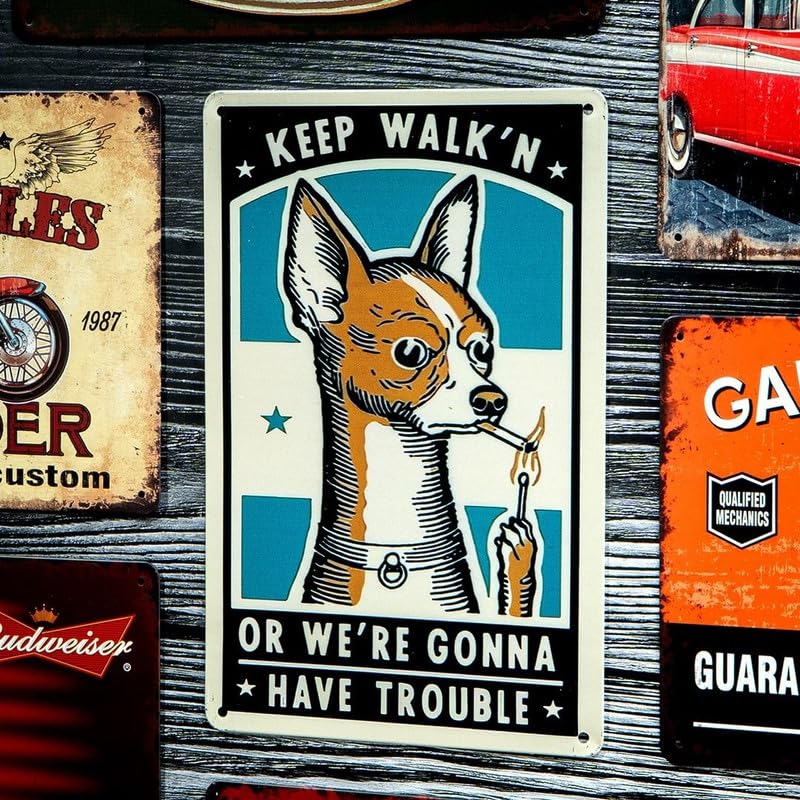 Image of Eazywagon Decorative Retro Metal Signs Wall Plate - 12x8 Inch (Keep Walk'n) | Weatherproof Vintage Metal Sign Plate for Cafe, Home, Bar, Garage | Decorative Wall Hanging Sign Board