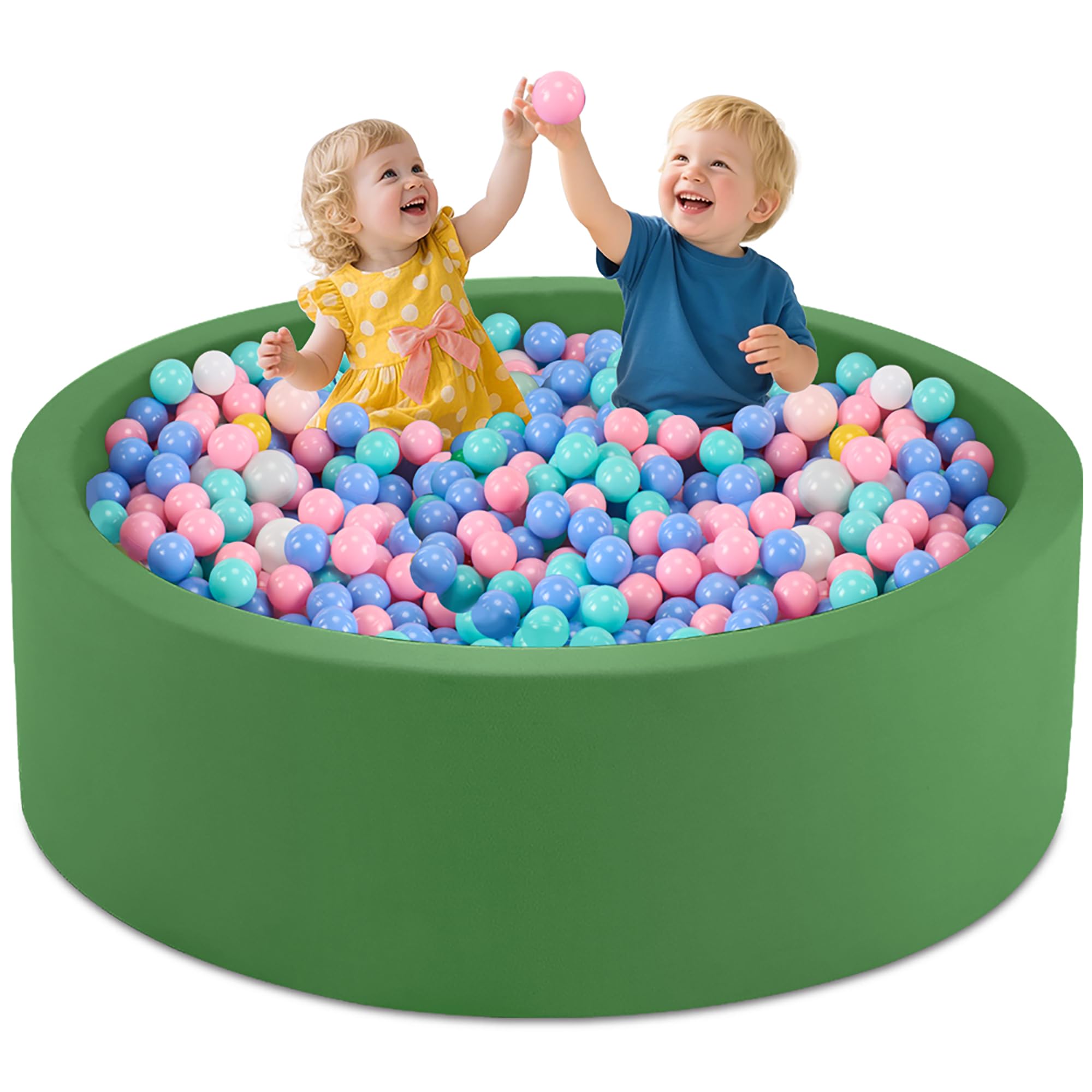 Aunekiv Baby Ball Pit, Round Soft Foam Ball Pit for Toddlers, Indoor Outdoor Large Kids Ball Pool, 120x40cm, Balls Not Included, Green