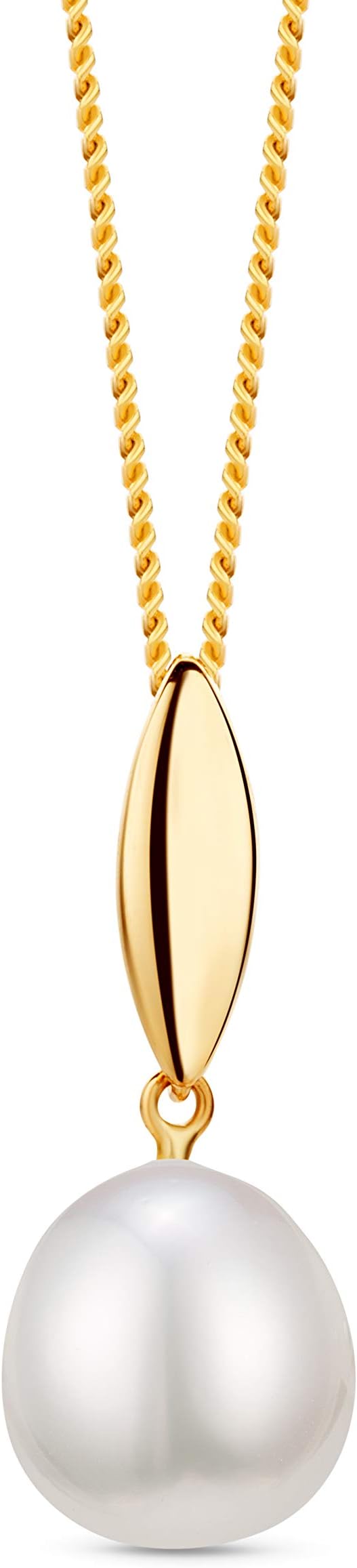 OROVI Yellow Gold Necklace for Women with freshwater Pearls in 9 Carat Gold, Hypoallergenic Necklace - Handmade pendant with jewellery box - Made in Italy