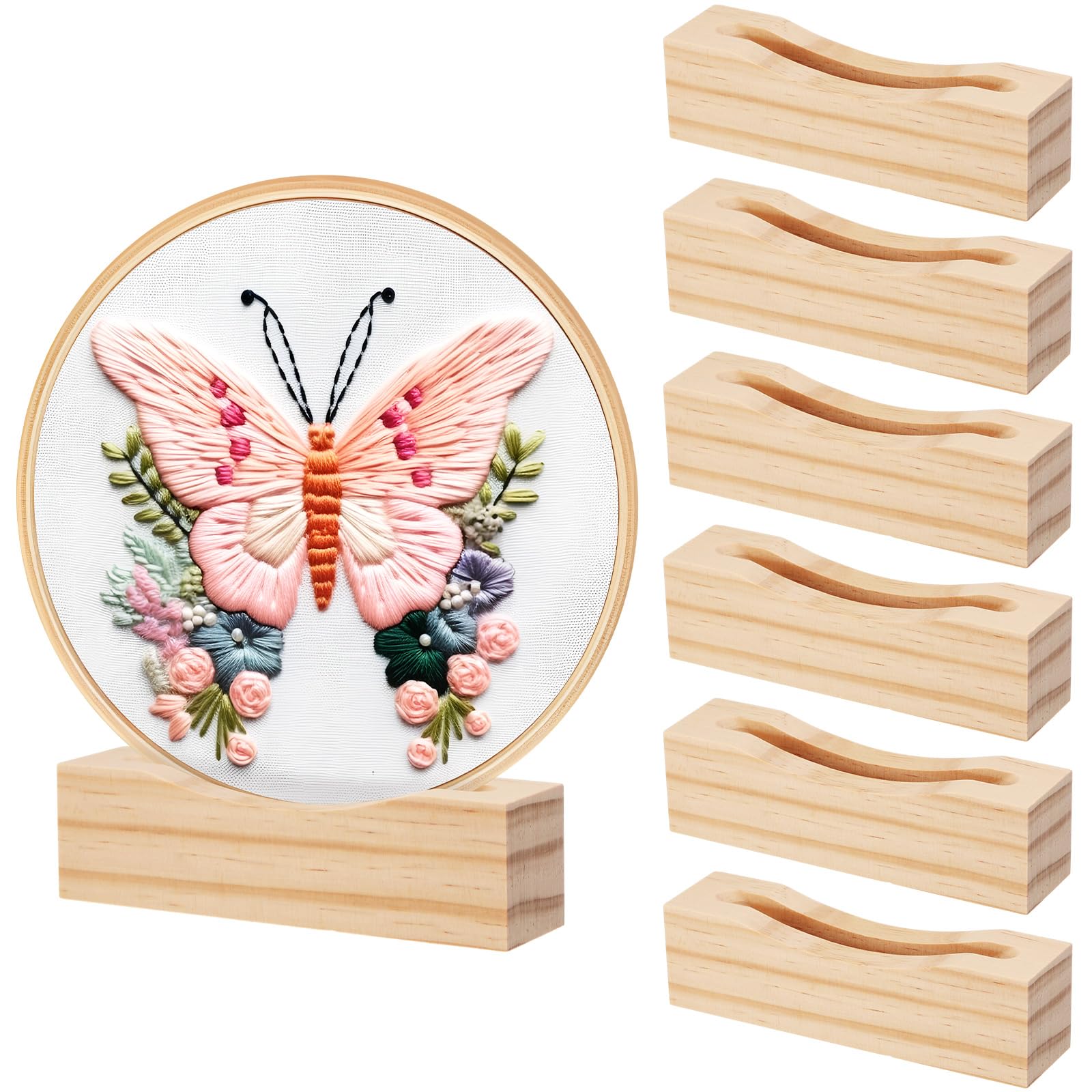 Chunful 6 Pcs Embroidery Hoop Display Stand, 5.3" X 1.3" X 1.5", Natural