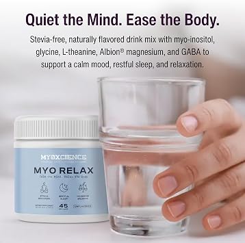 MYOXCIENCE Myo Relax & Calm | Myo-Inositol, L-Theanine, Taurine, Magnesium & GABA | Supports Sleep, Neurotransmitter & Hormone Support (Unflavored) (45 Servings)