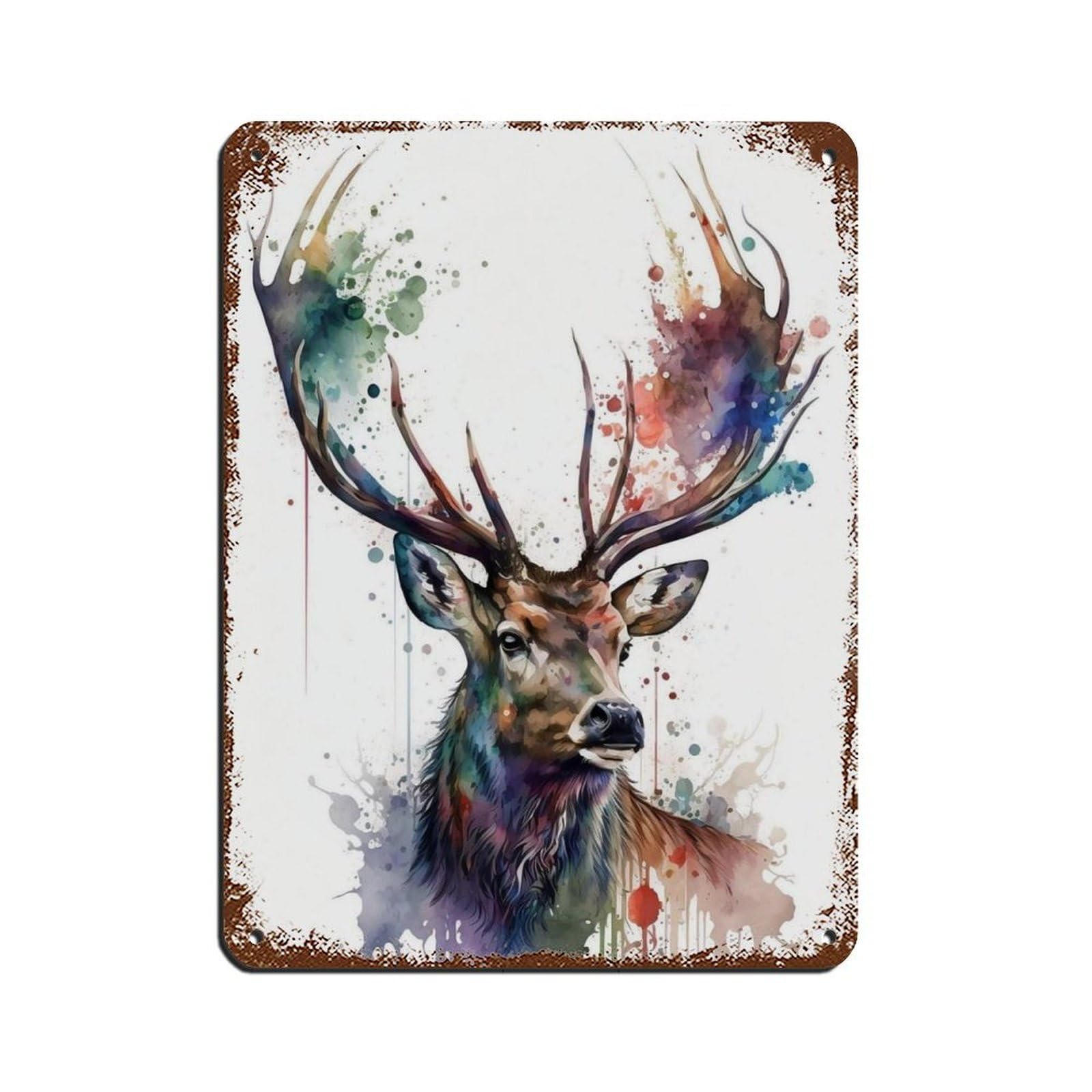 Lxwnze 30L X 40W Cm Watercolor Deer, Artposter Retro Poster Metal Tin Sign Chic Art Retro Iron Painting Bar People Cave Cafe Family Garage Poster Wall Decoration 12X16inch(30X40cm)