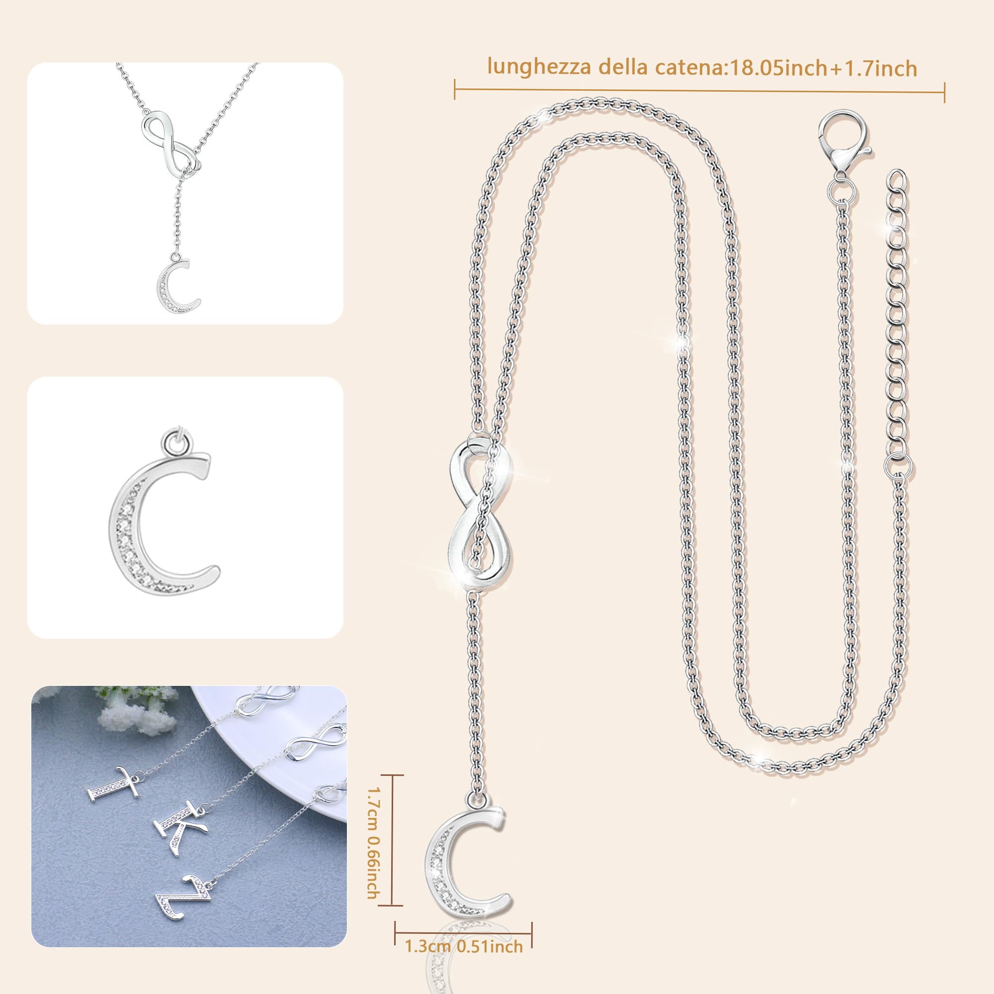 SAMINO Collana da Donna 26 Infinito Lettere Iniziali A-Z per Femmina Ragazze Collana Personalizzata per Moglie Fidanzata Sorella Amica Regali di Anniversario Compleanno Natale Festa della Mamma