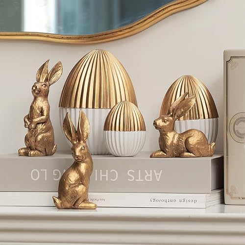 DN DECONATION 6PCS Easter Decorations with 3 Rabbits and 3