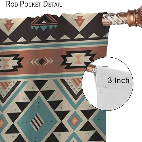 Miniatura 5 de Cortinas aztecas, patrón étnico tribal nativo del suroeste, estilo bohemio occidental, geométrico, tratamientos de ventana para sala de estar, juego