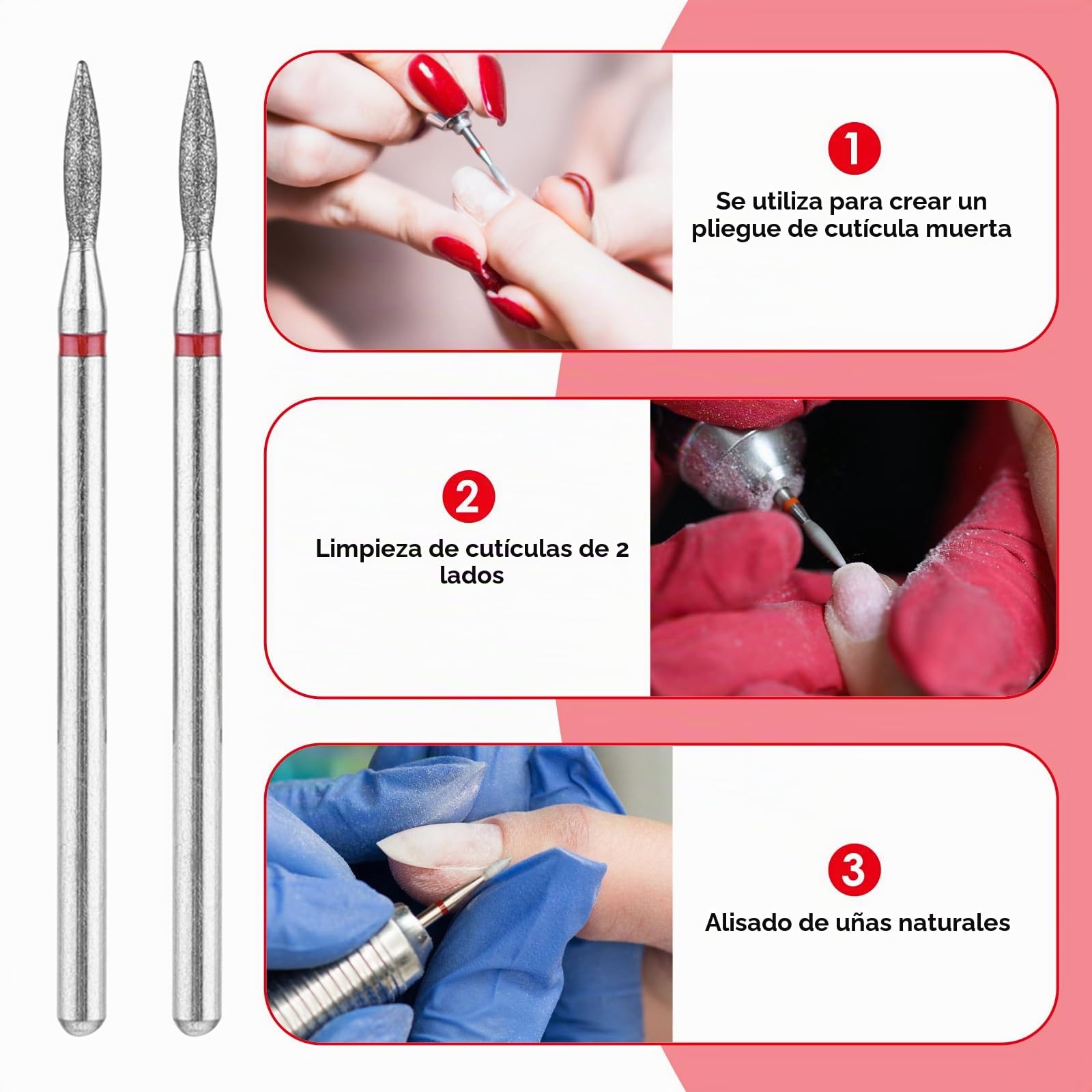 Juego De 6 Brocas Para Cutículas Juego De Brocas De Diamante Para Uñas Con Estuche Herramientas De Manicura Profesionales De 3/32 Pulgadas Brocas De Carburo Para Uñas Limpias Para Salón