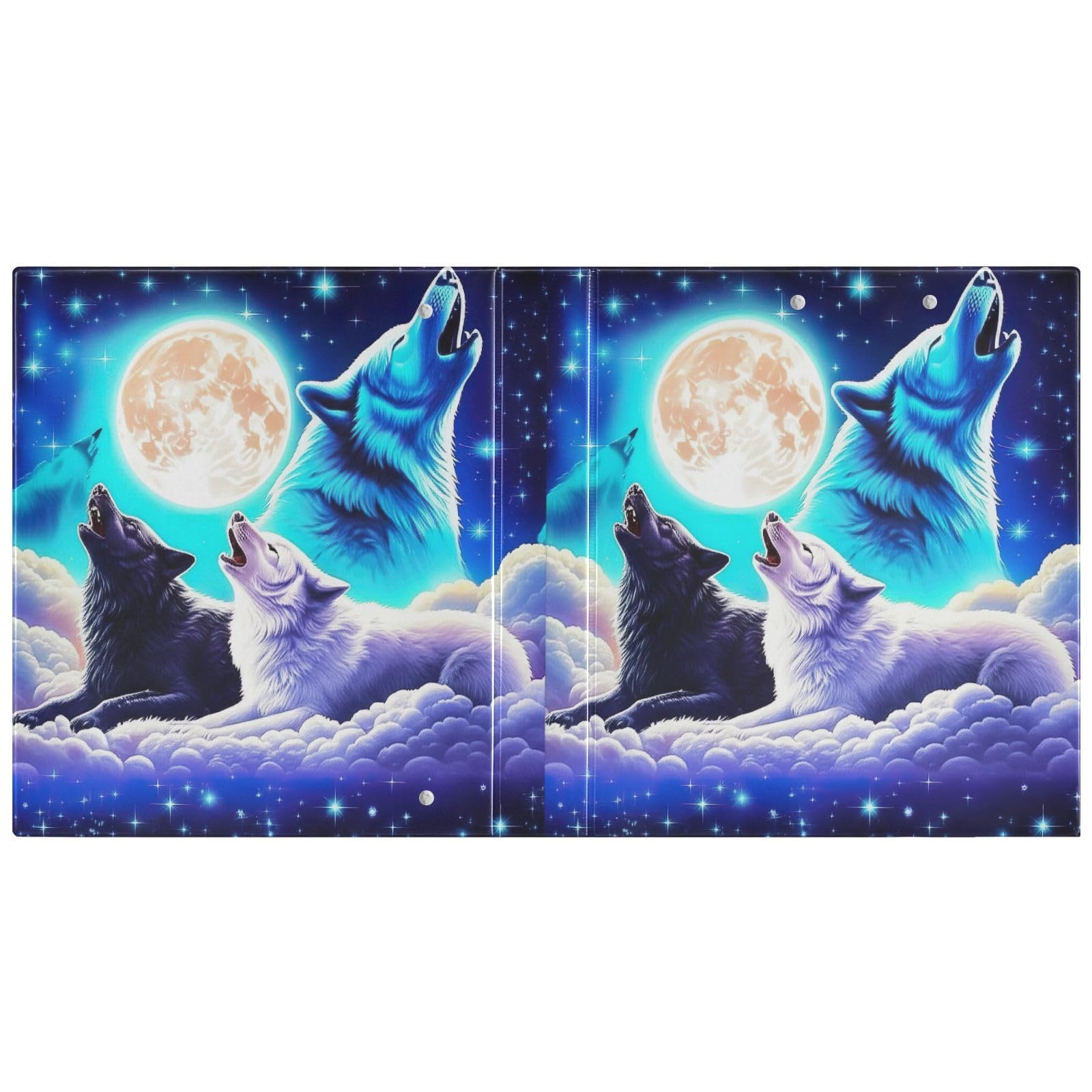 Confezione da 2 raccoglitori ad anelli Galaxy Cool Wolf, blu e viola, con portablocco a D, grandi raccoglitori a 3 anelli, per scuola, università, ufficio